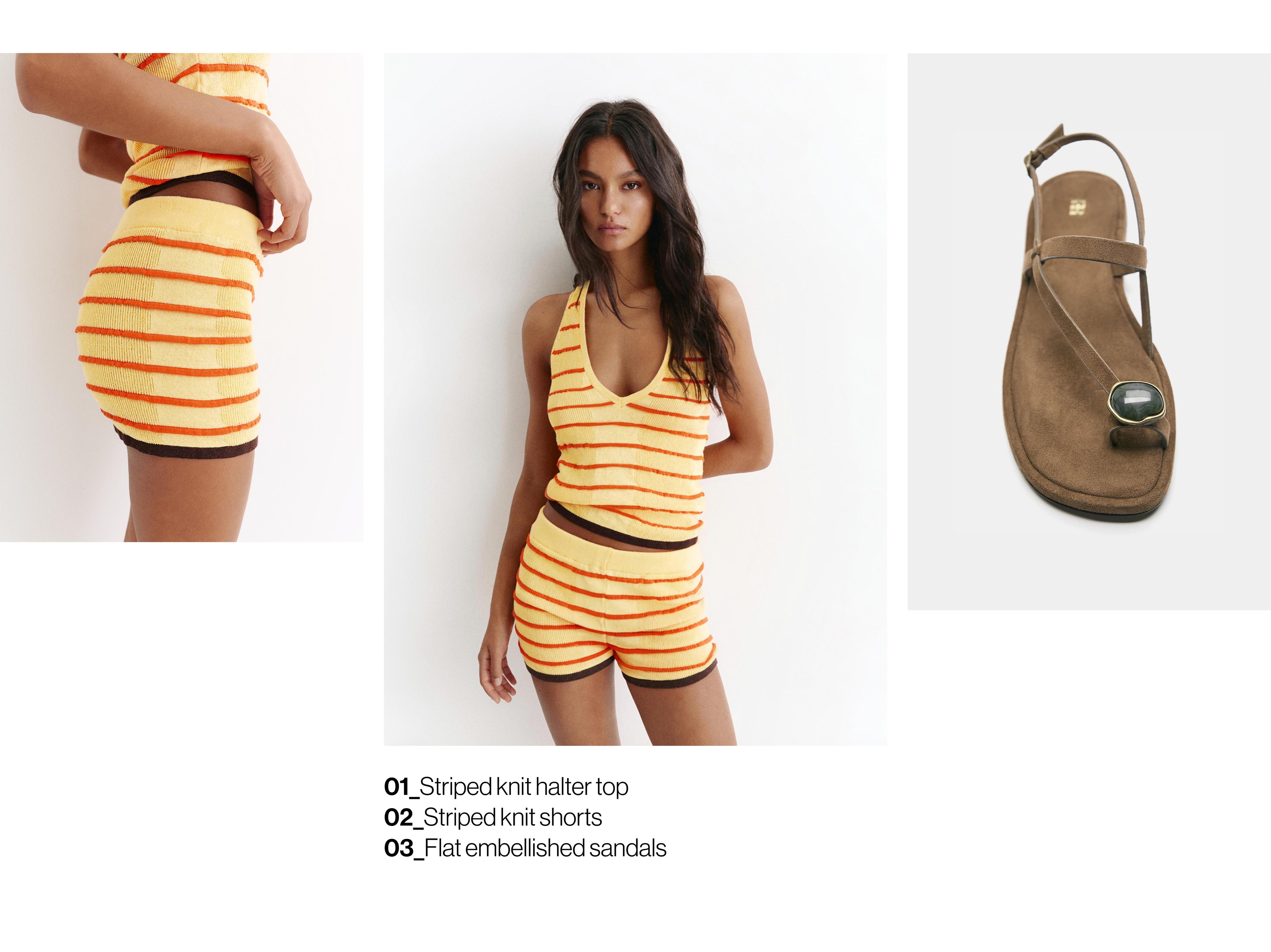 Striped knit halter top — Yellow