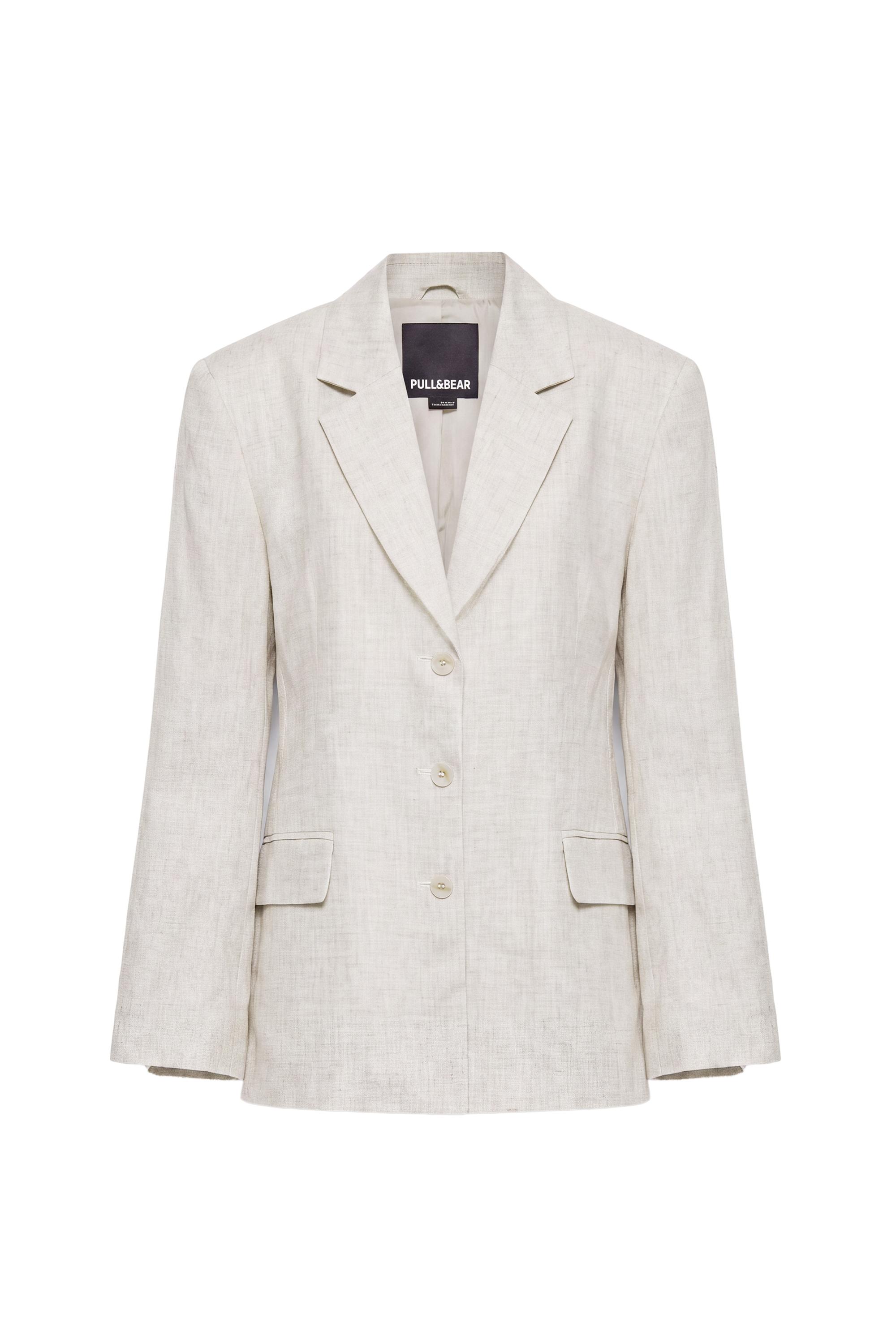 Pull&Bear Vücuda oturan %100 keten blazer ceket görsel 2