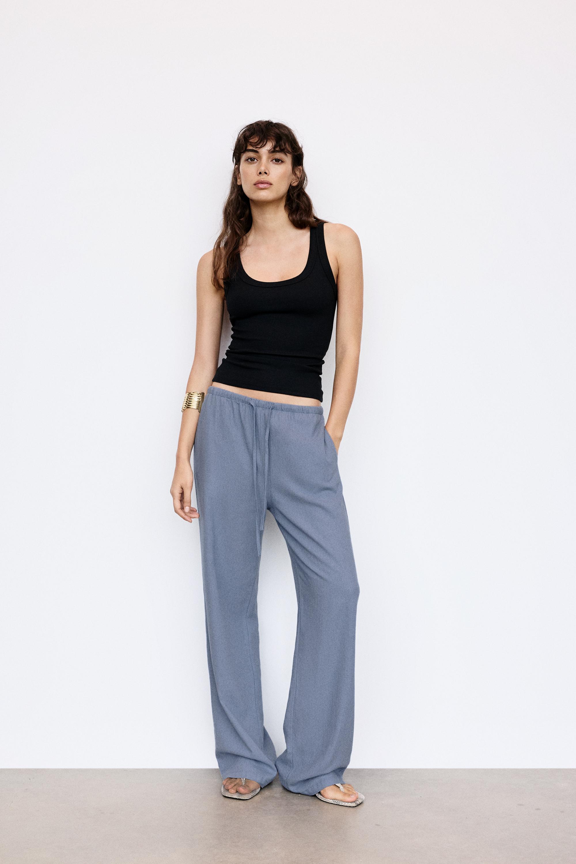 Linen blend joggers — Blue