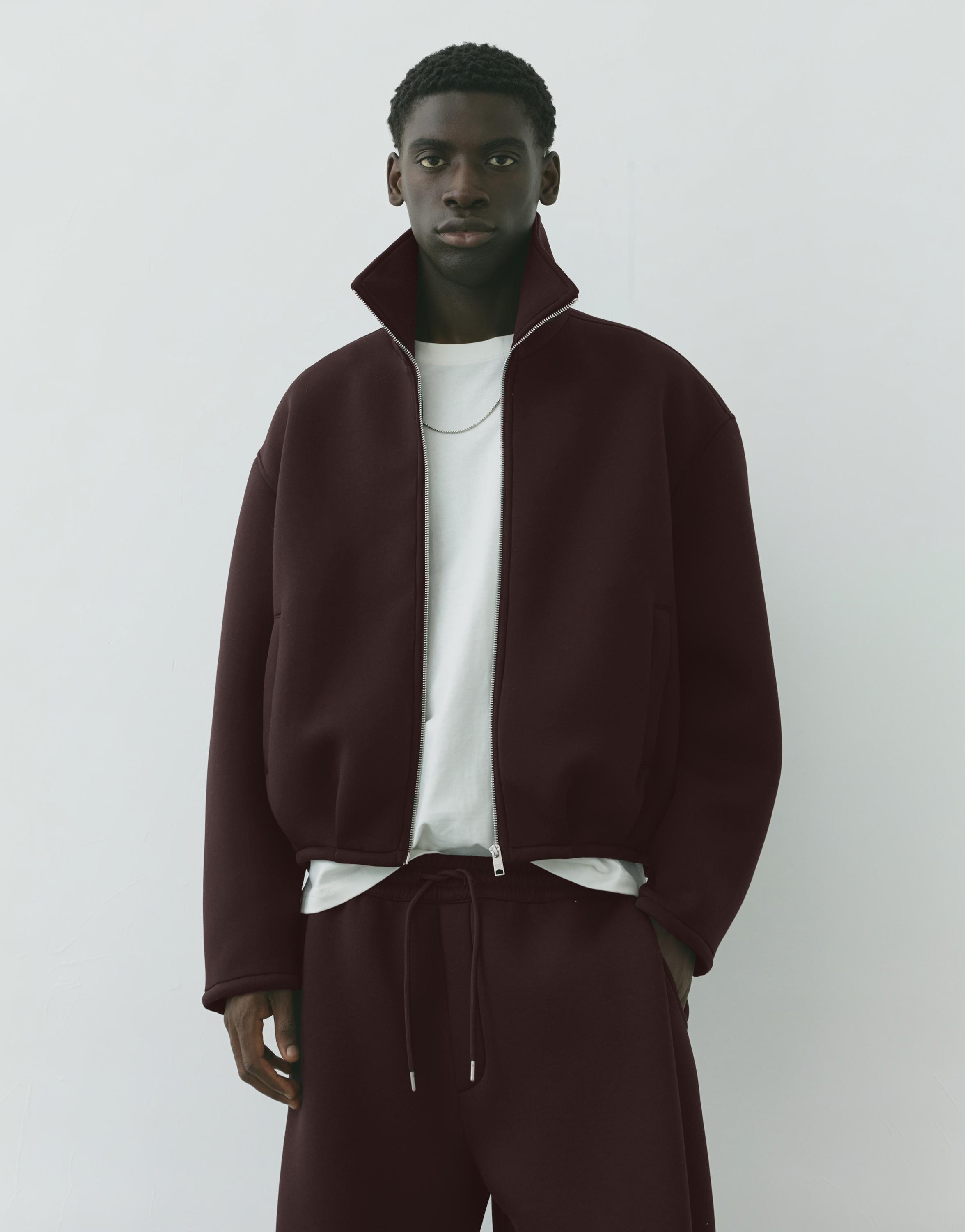 Neoprene-effect zip-up jacket — Brown