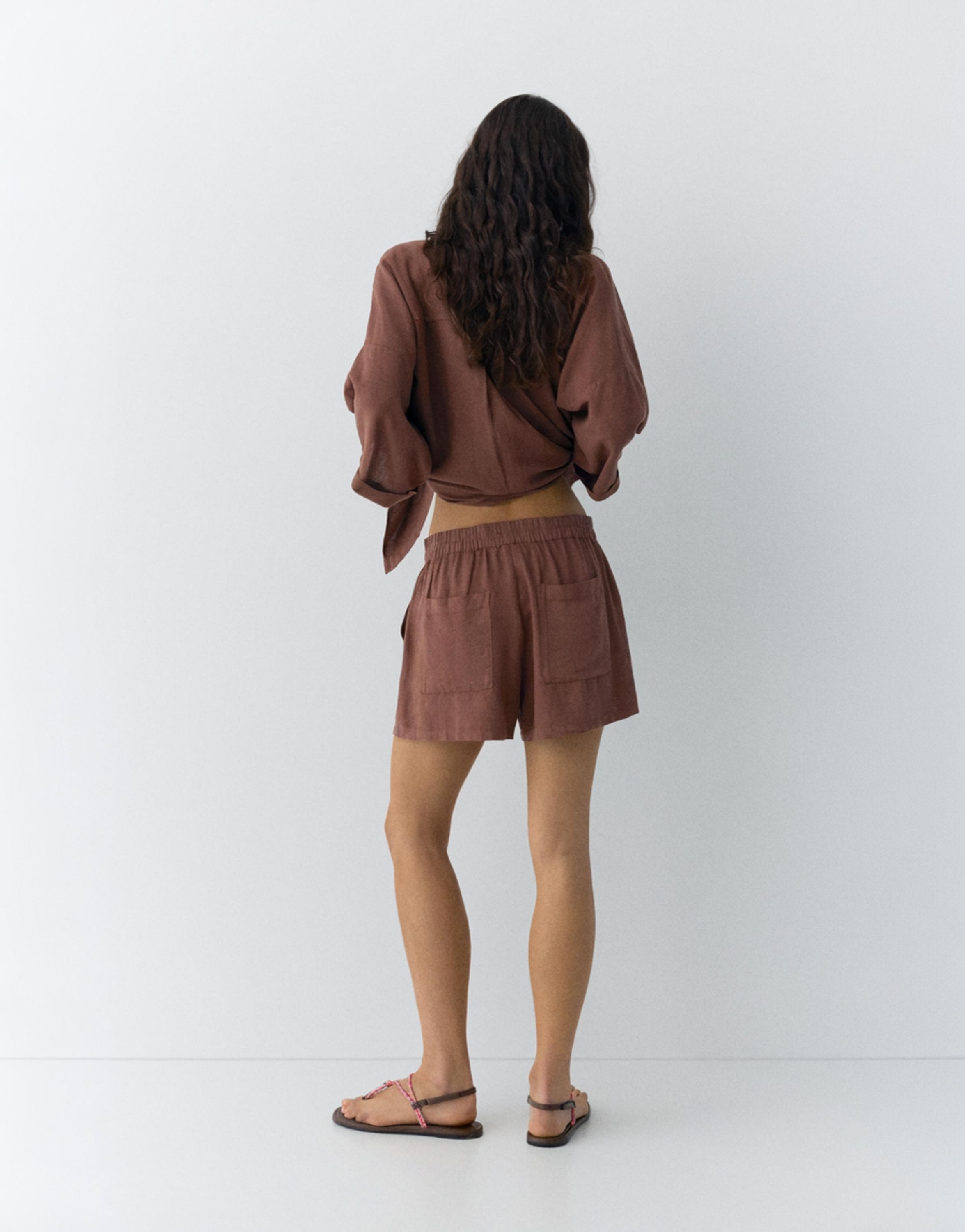 Linen blend shorts — Brown