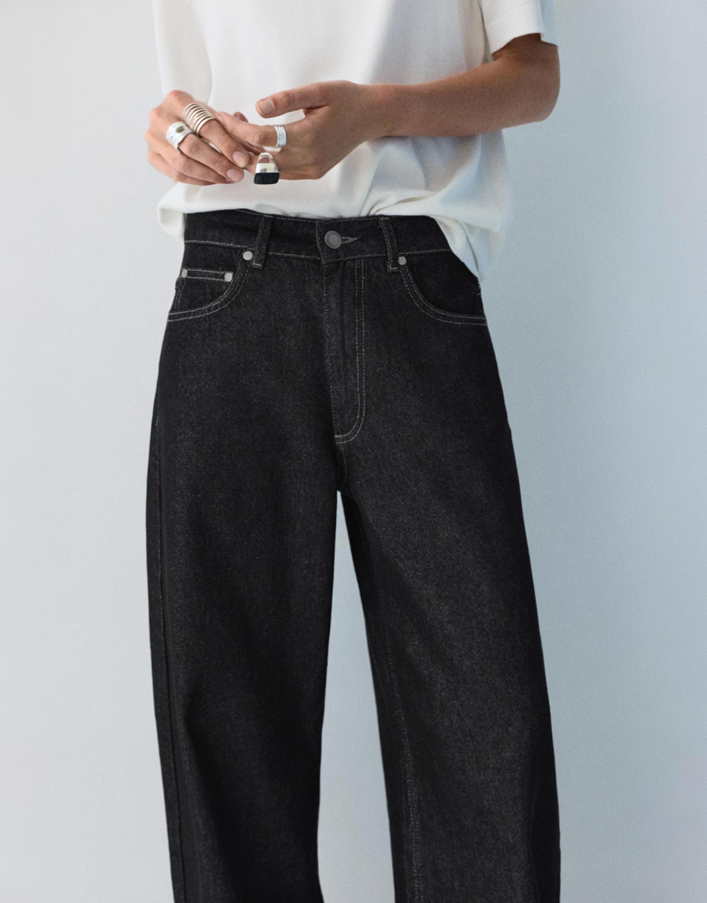 Yıldız desenli barrel jean - Görsel 11