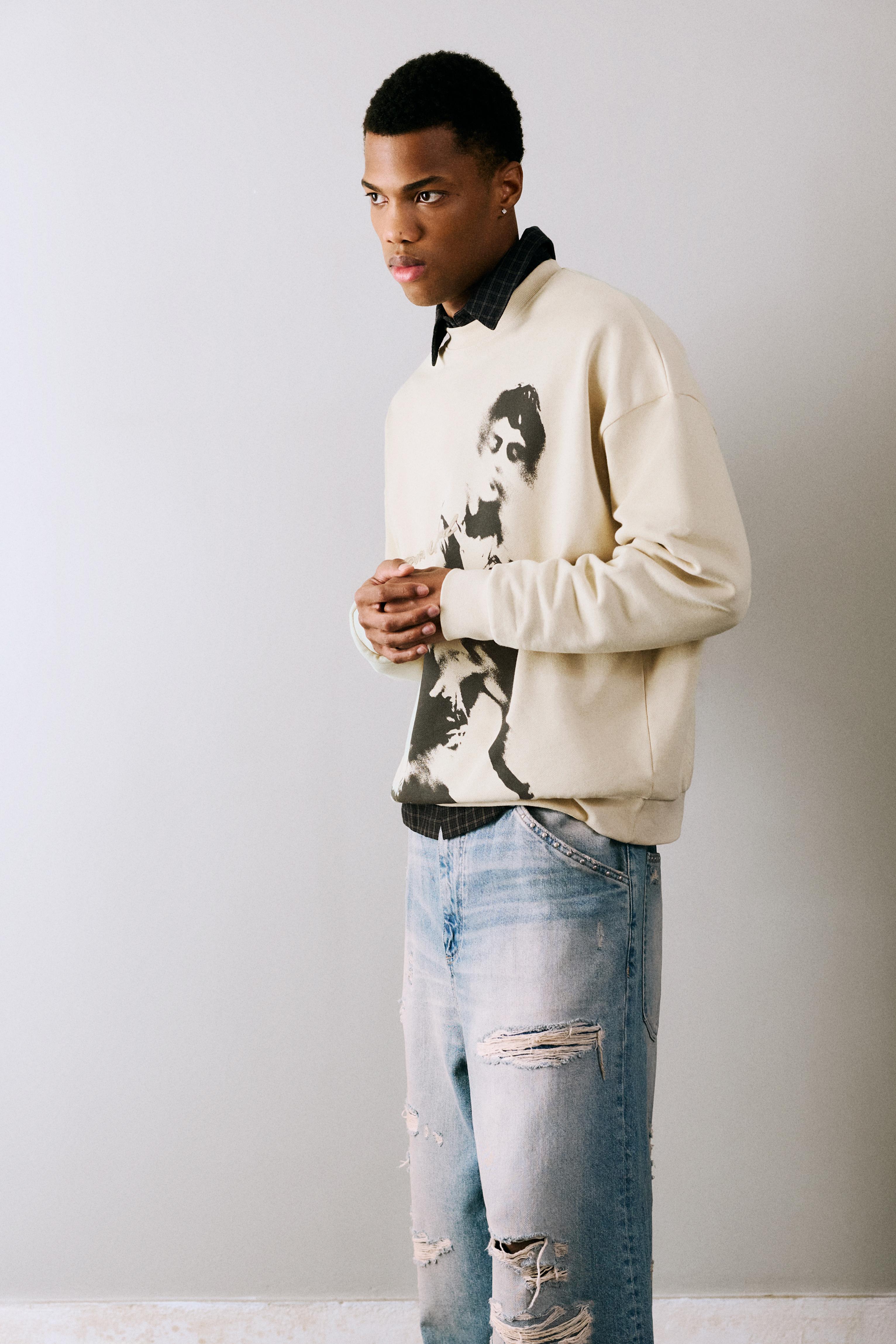 Graphic round neck sweatshirt — Beige