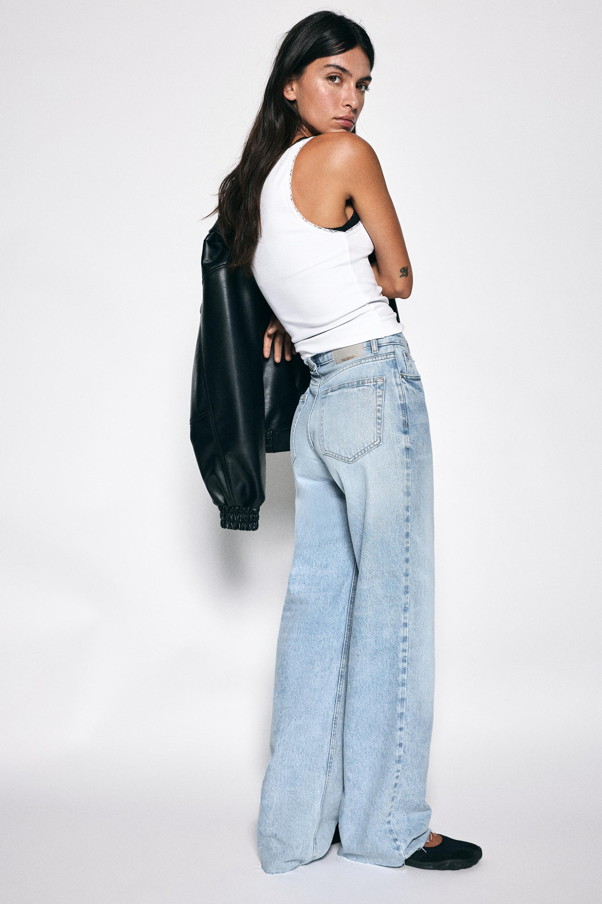 High-waist wide straight-leg jeans — Sky blue