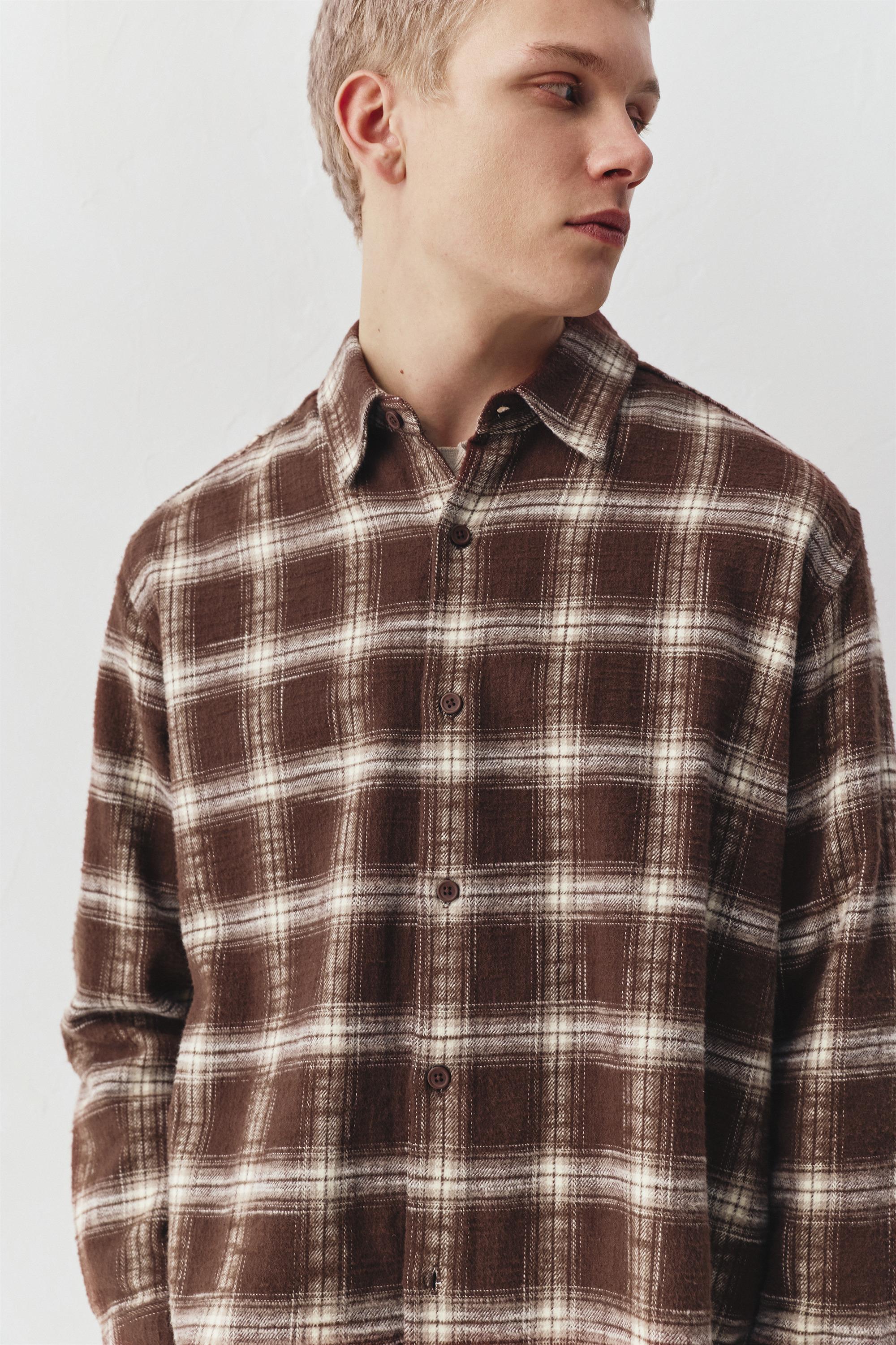 Long sleeve check shirt — Brown