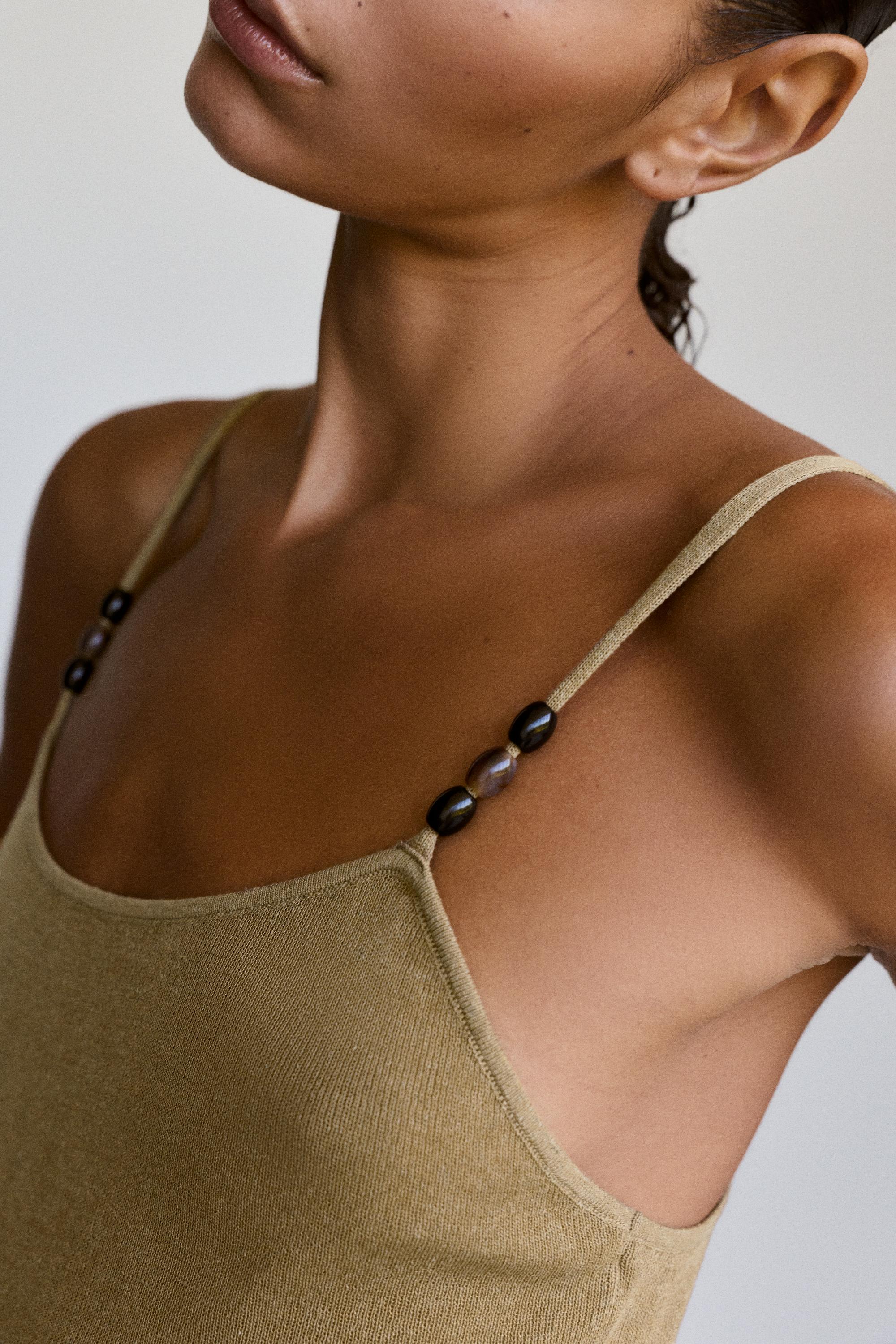 Short knit strappy dress — Khaki