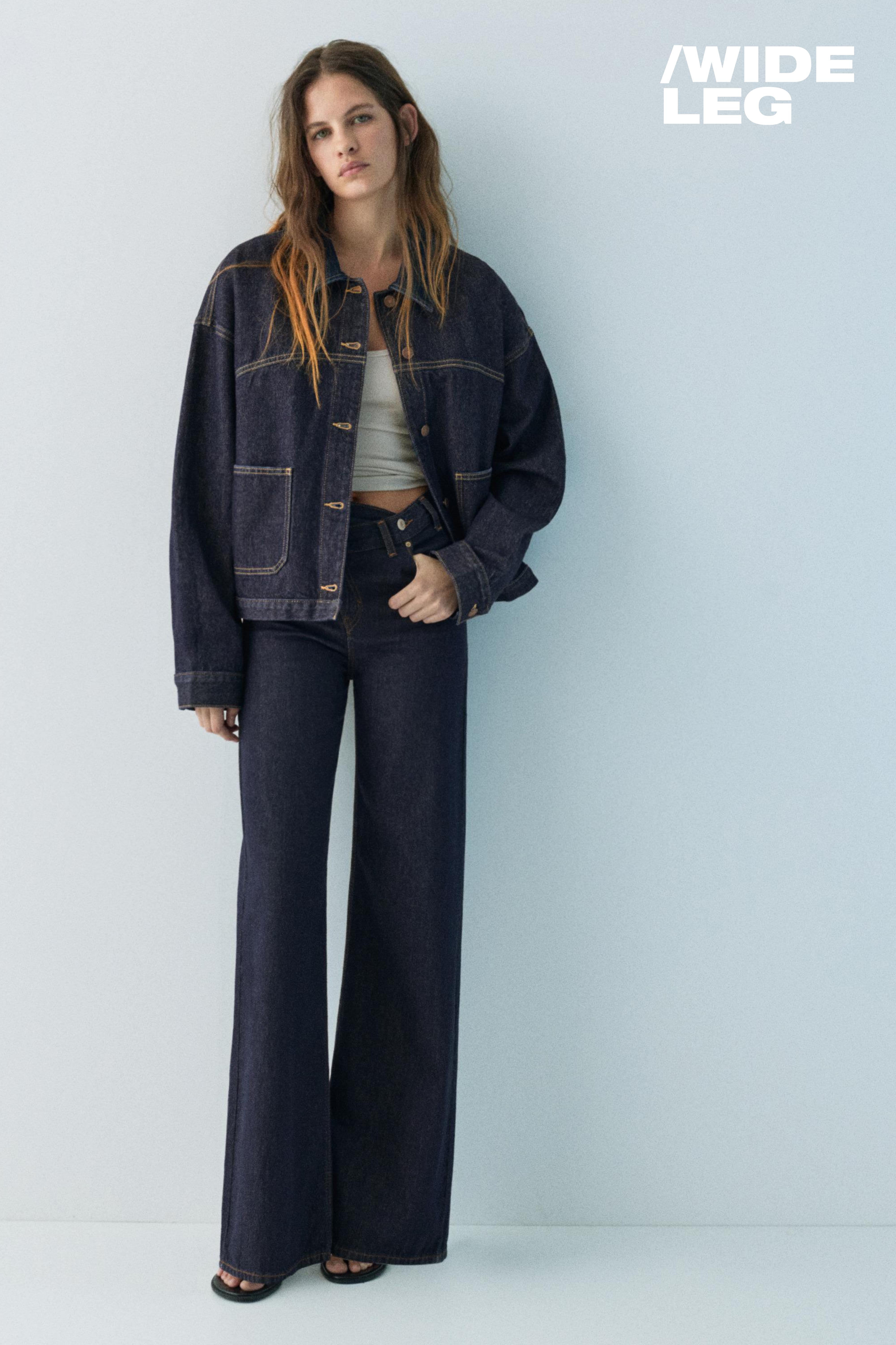 Wide leg jeans with crossover waistband — Navy