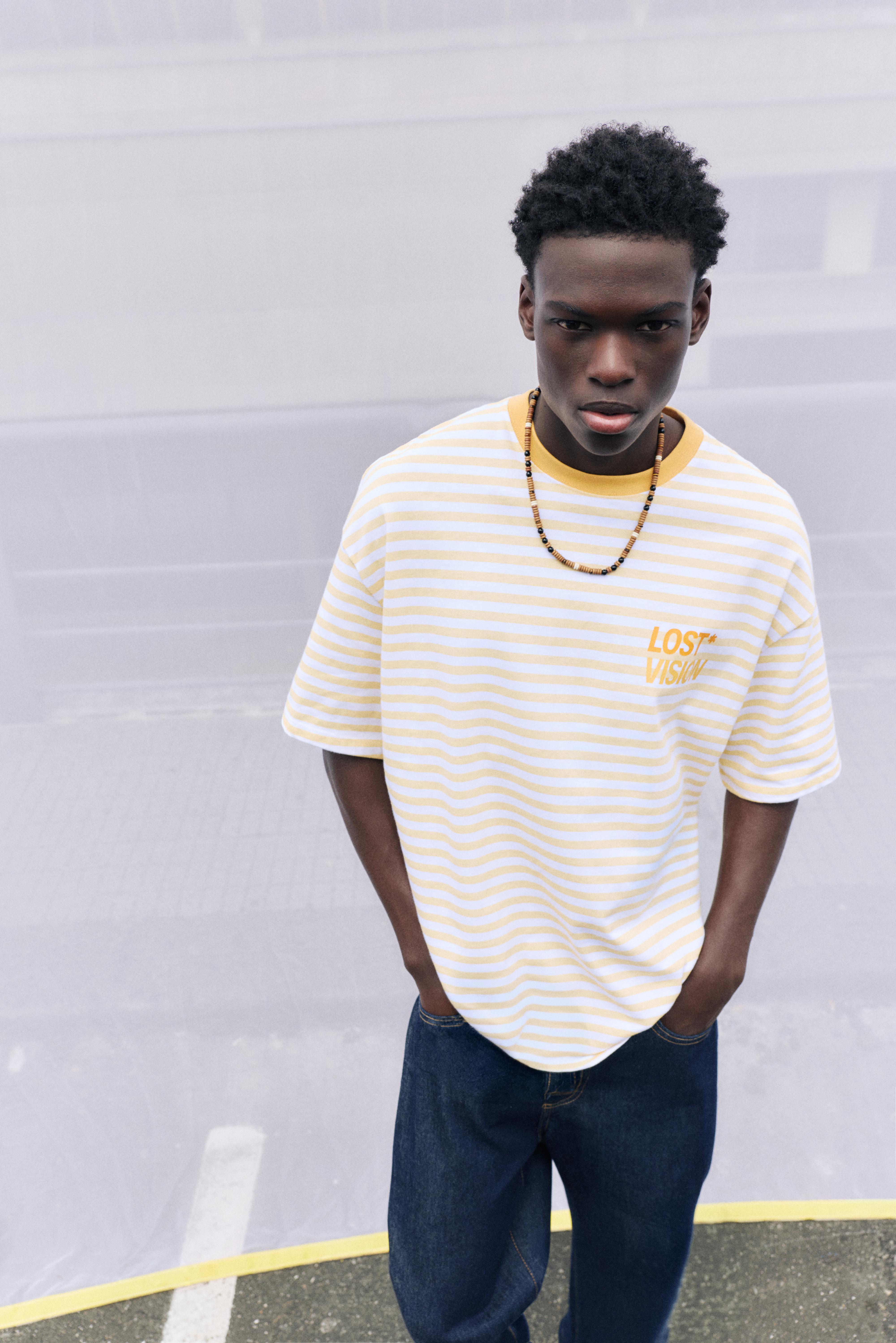 STWD boxy striped T-shirt — Yellow