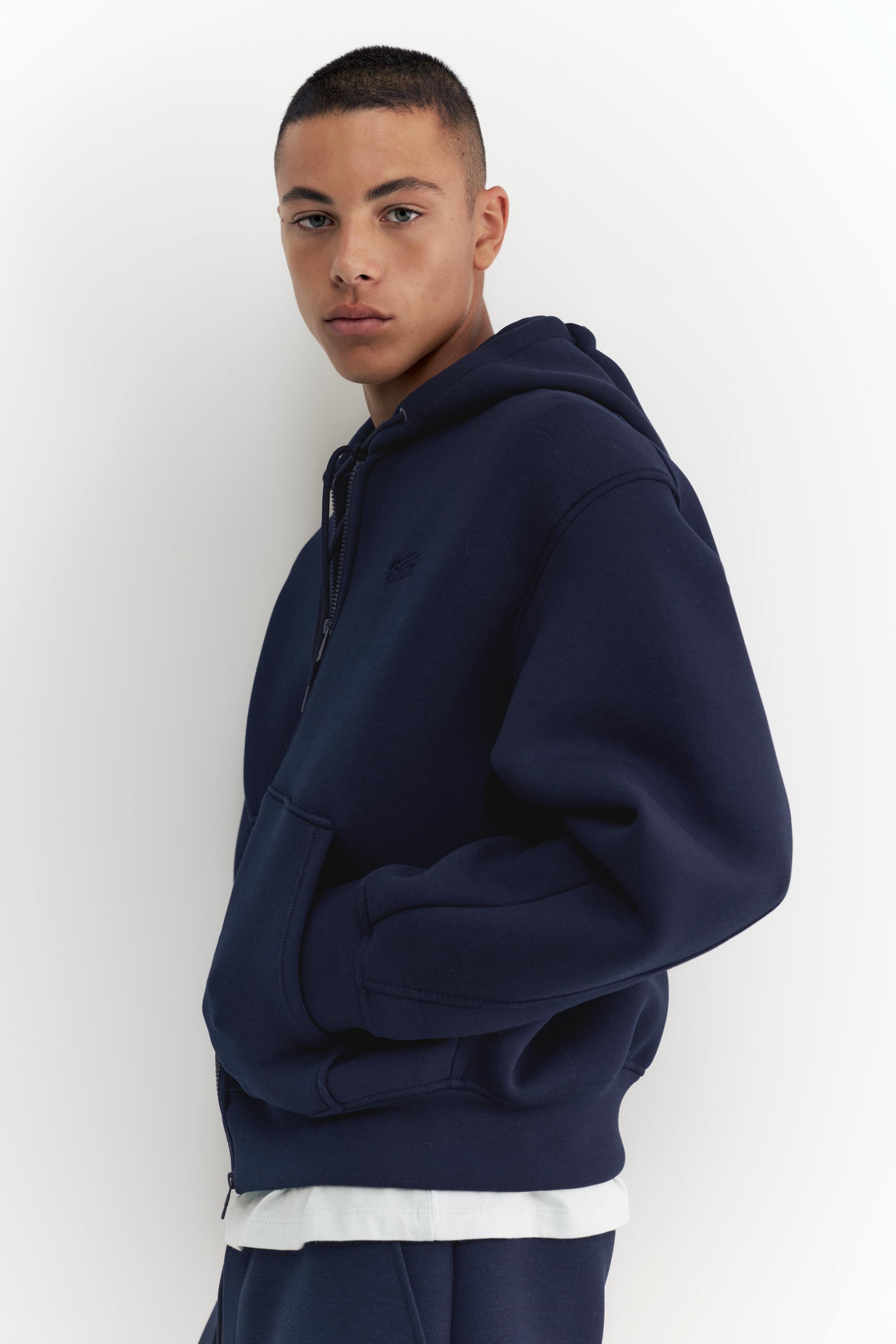 Neoprene-effect zip-up hoodie — Navy