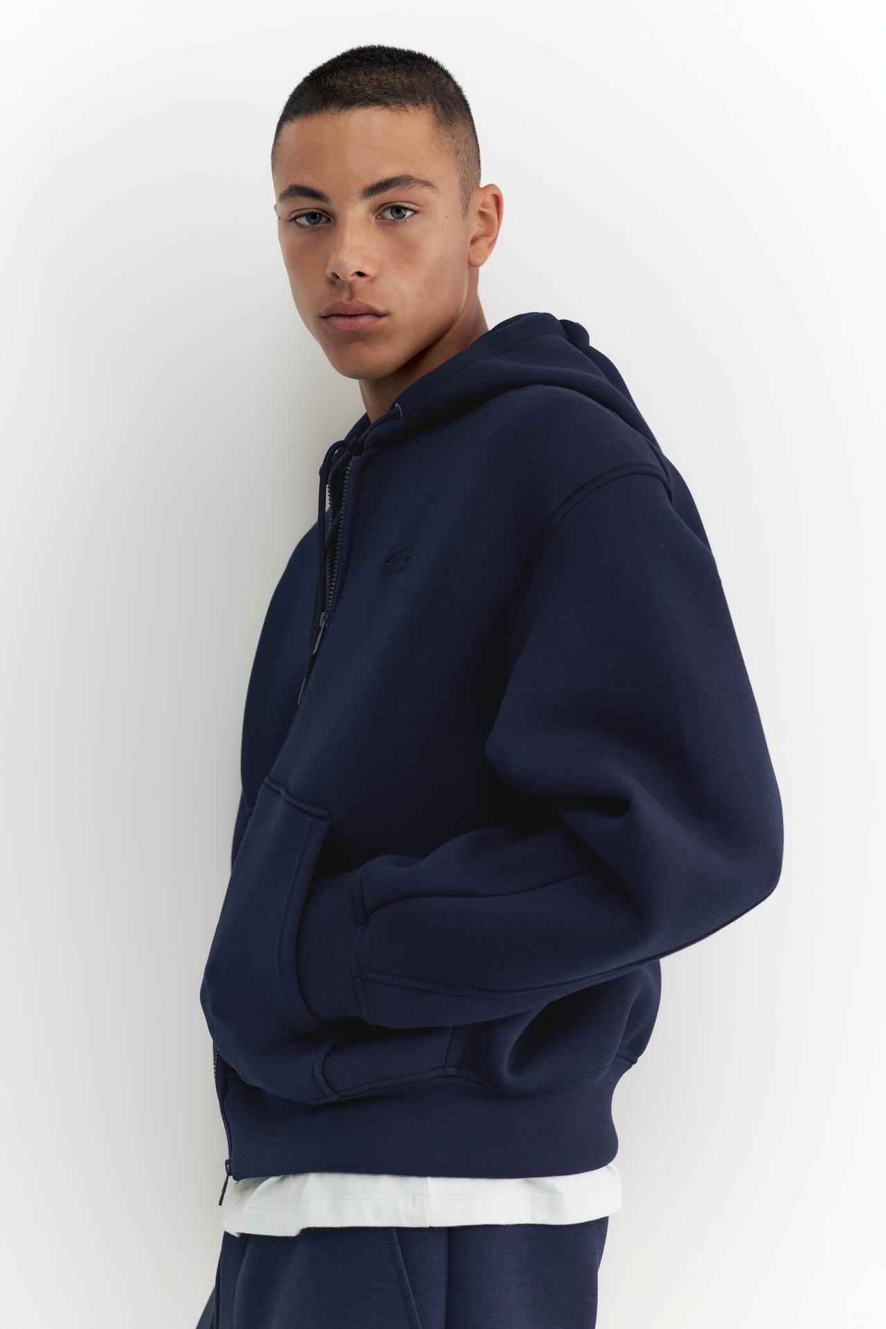Neoprene-effect zip-up hoodie — Navy
