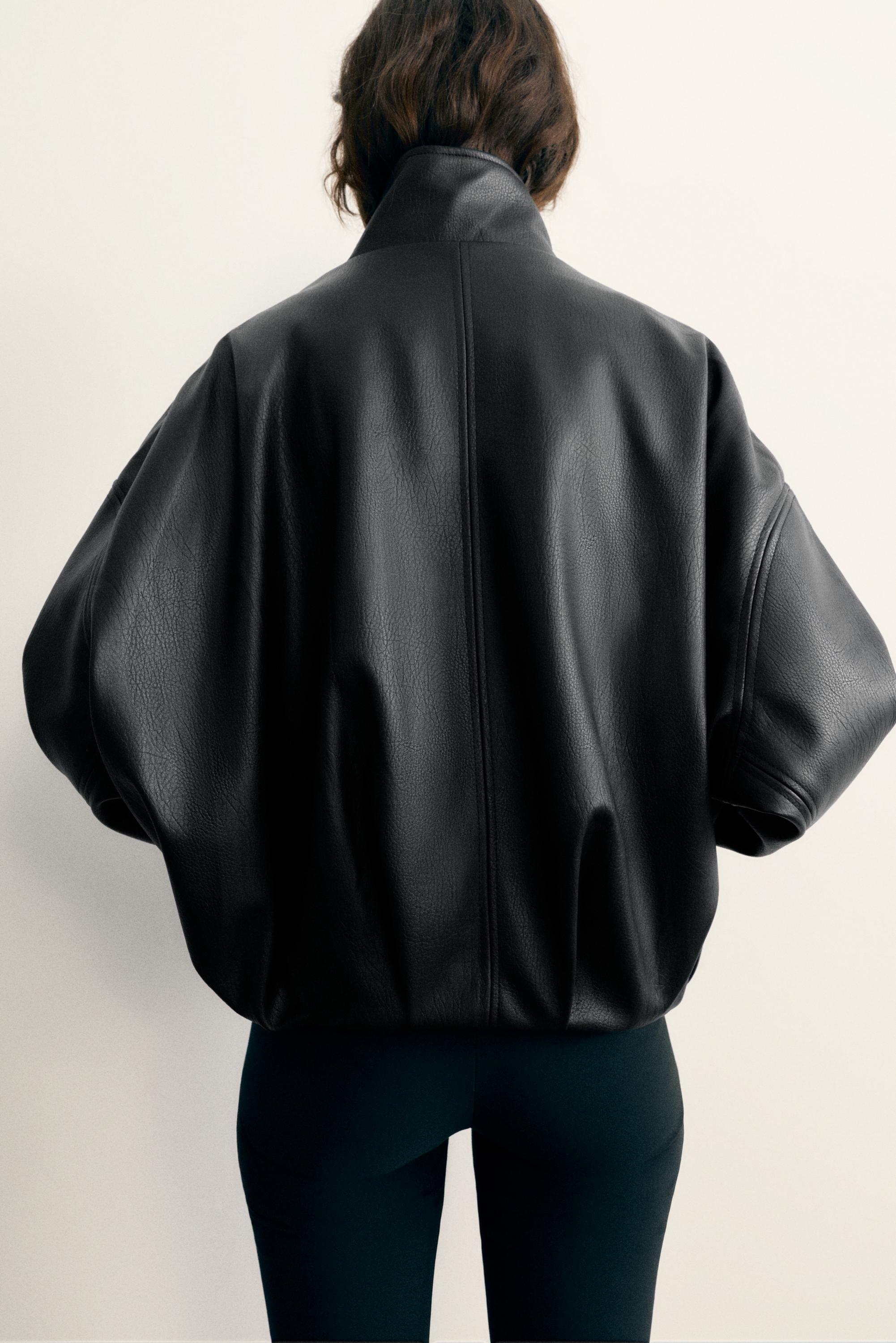 Leather effect balloon jacket — Black