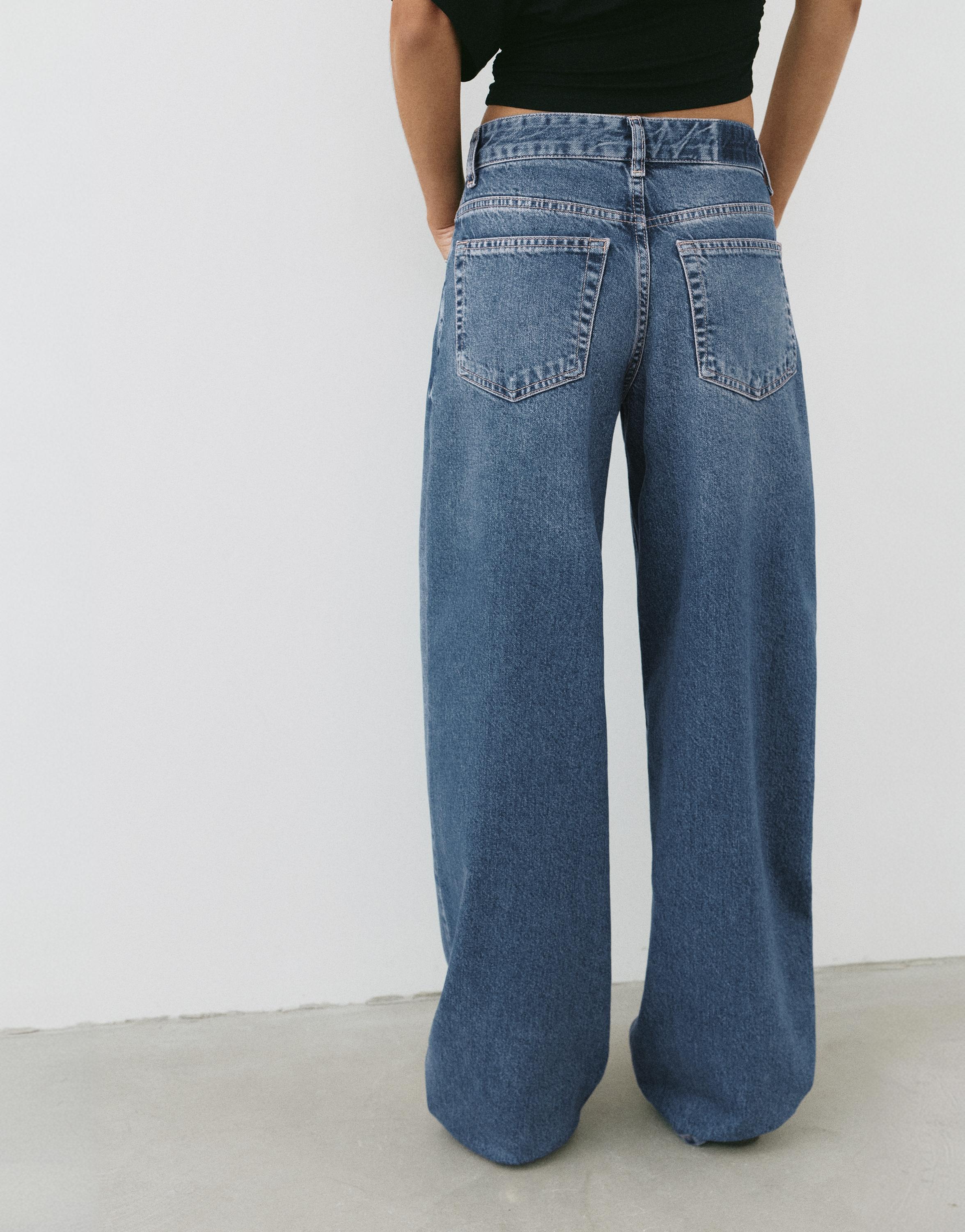 Relaxed fit baggy jeans with belt — Dark blue