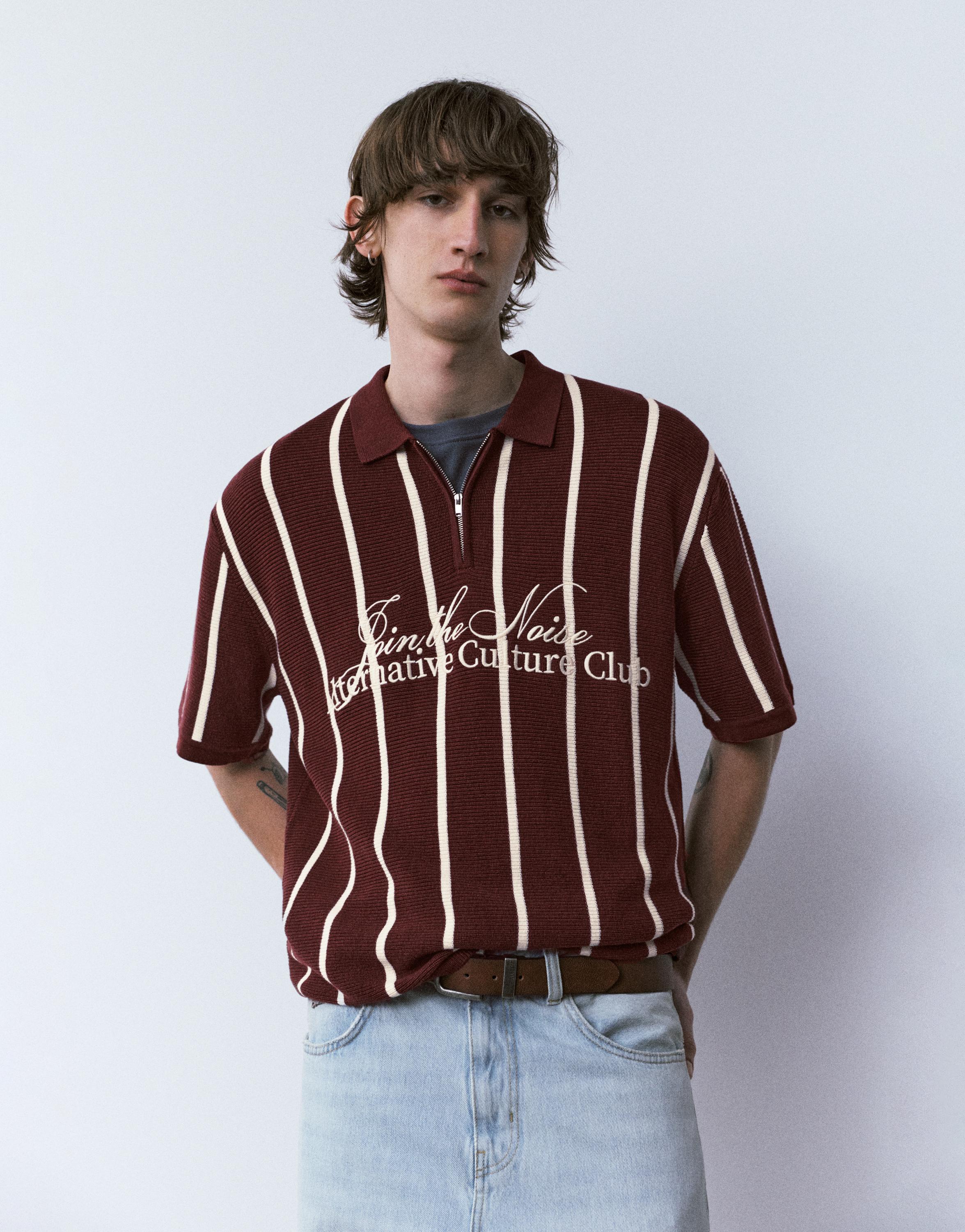 Fermuarlı çizgili triko polo - Görsel 9