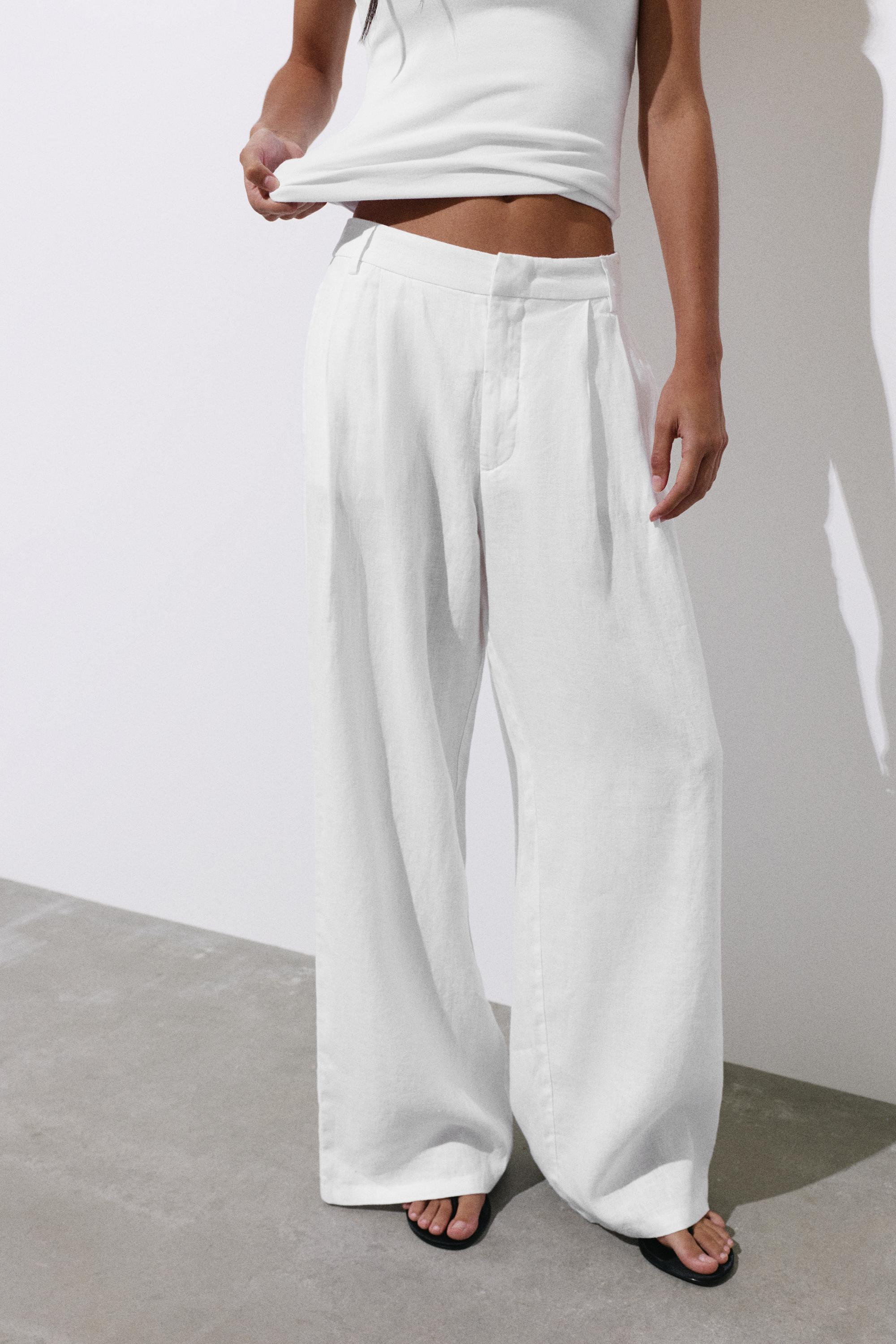 Wide-leg 100% linen trousers — White