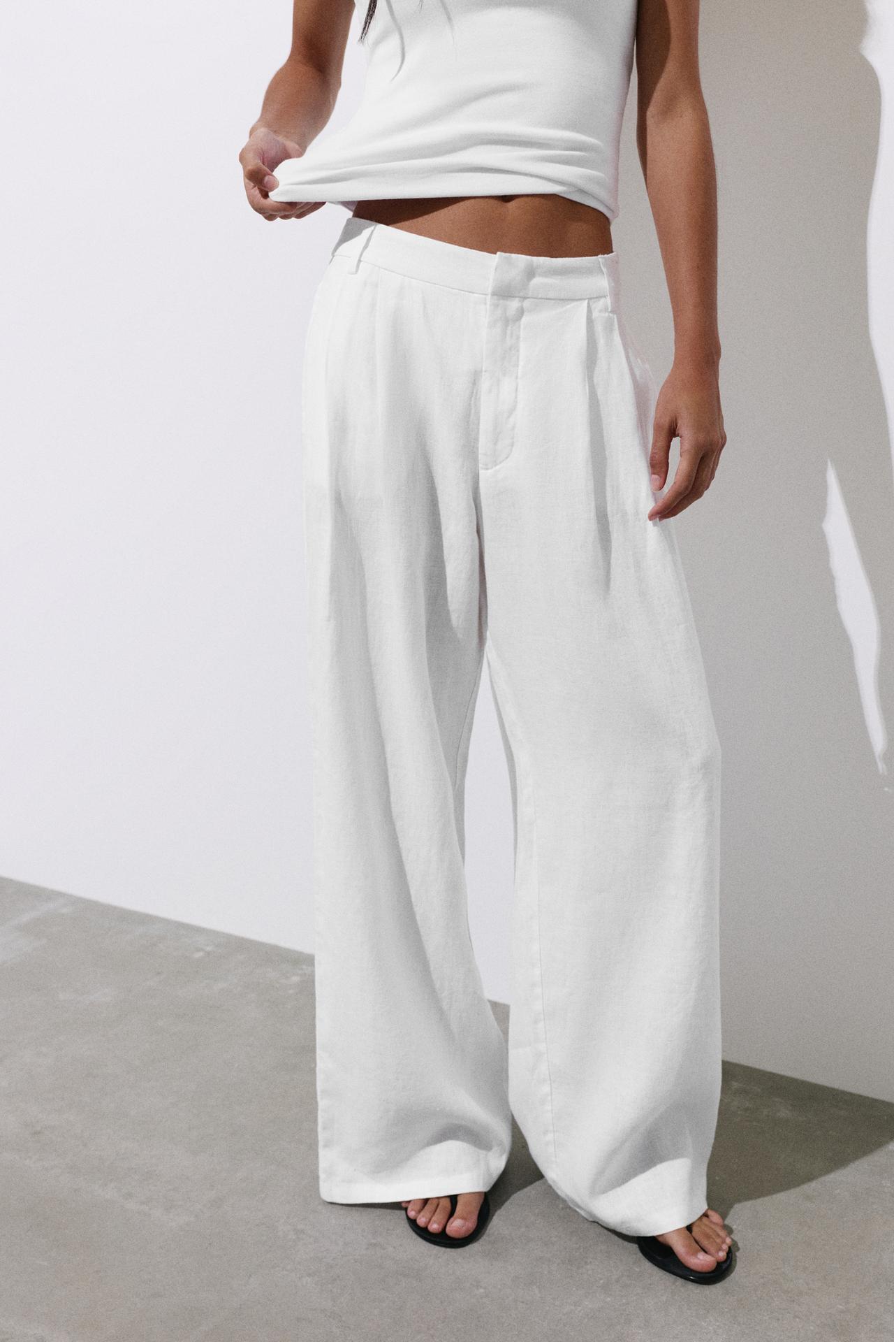 Wide-leg 100% linen trousers — White