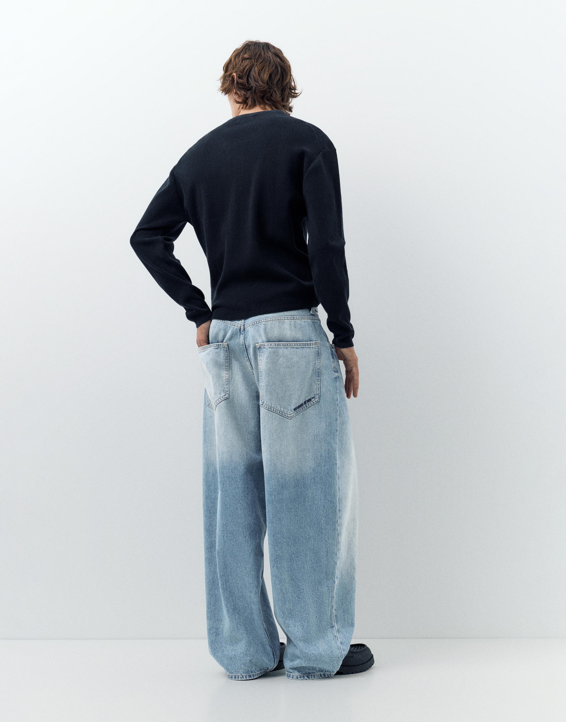 Embroidered super baggy jeans — Medium blue