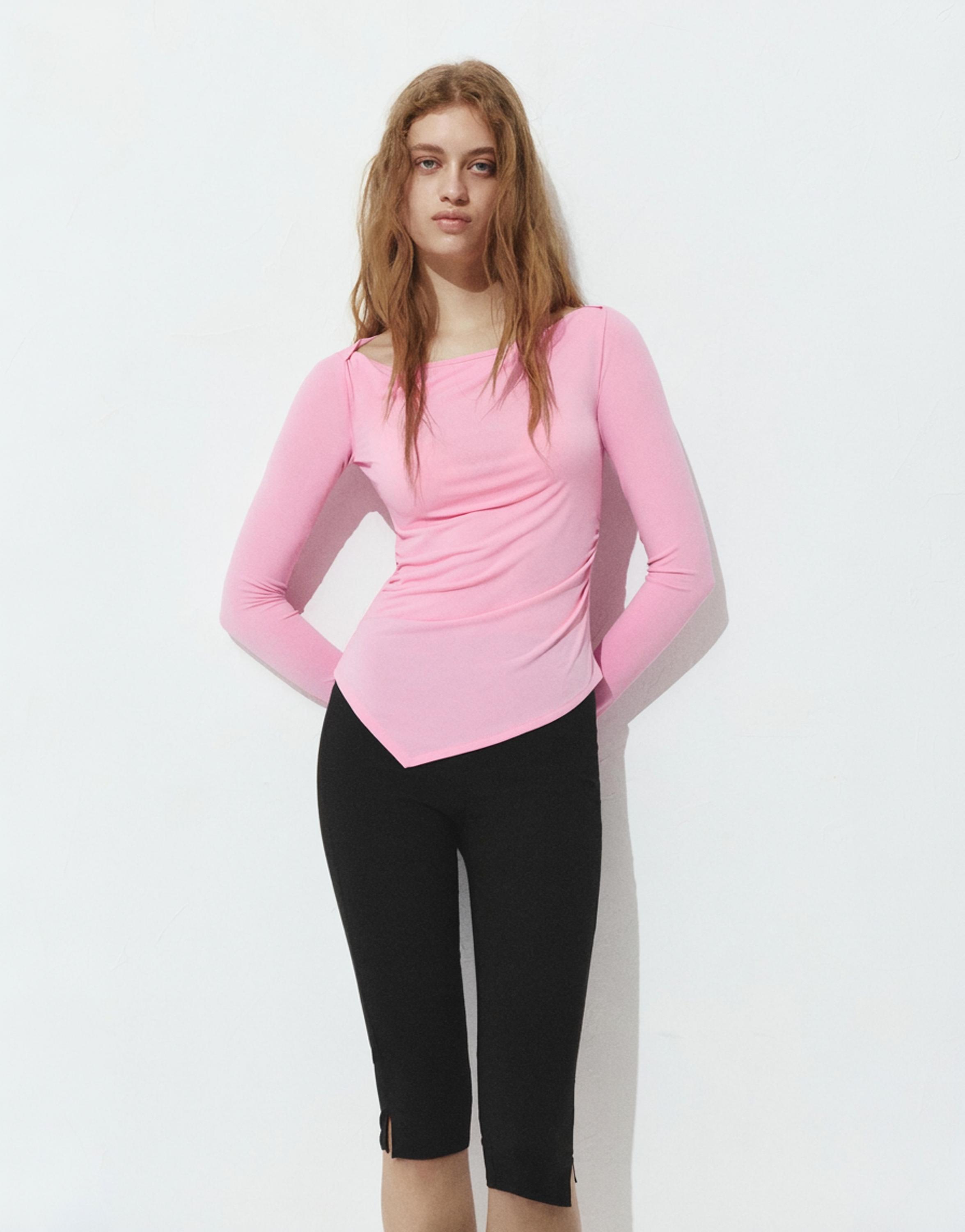 Büzgülü pembe kayık yaka top - Görsel 19