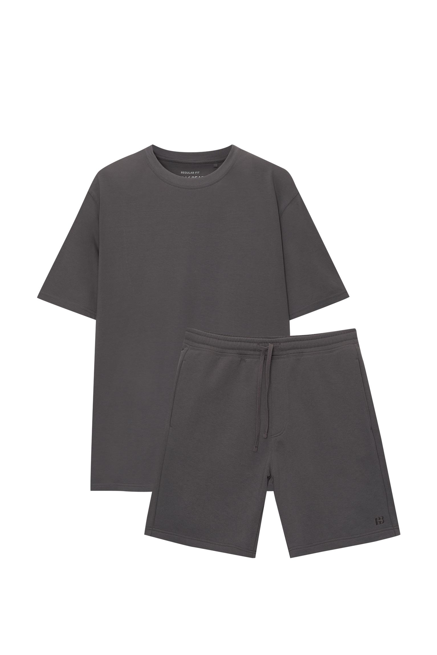 Pack of Bermuda jogger shorts and T-shirt — Anthracite grey
