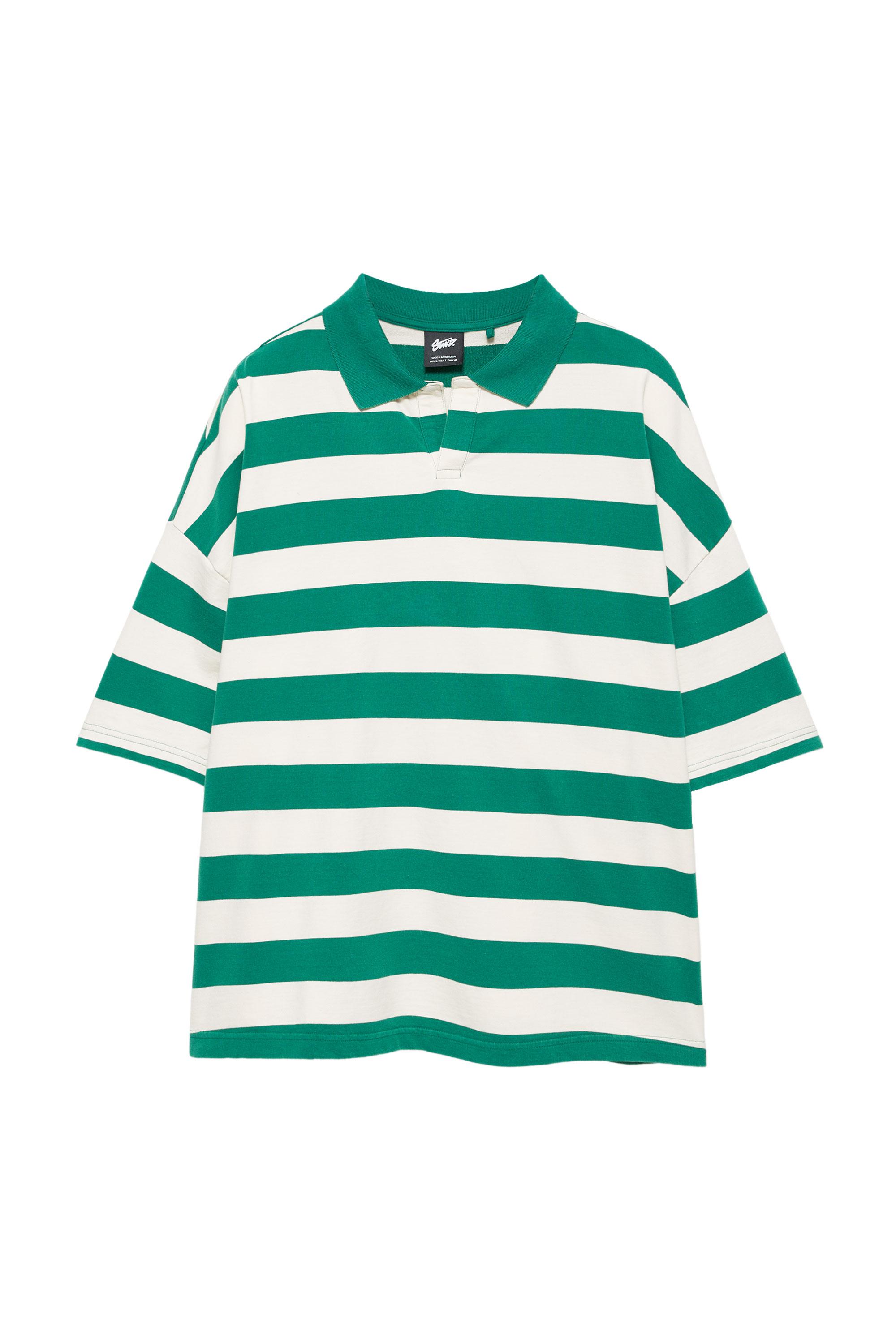Çizgili boxy polo t-shirt - Görsel 10
