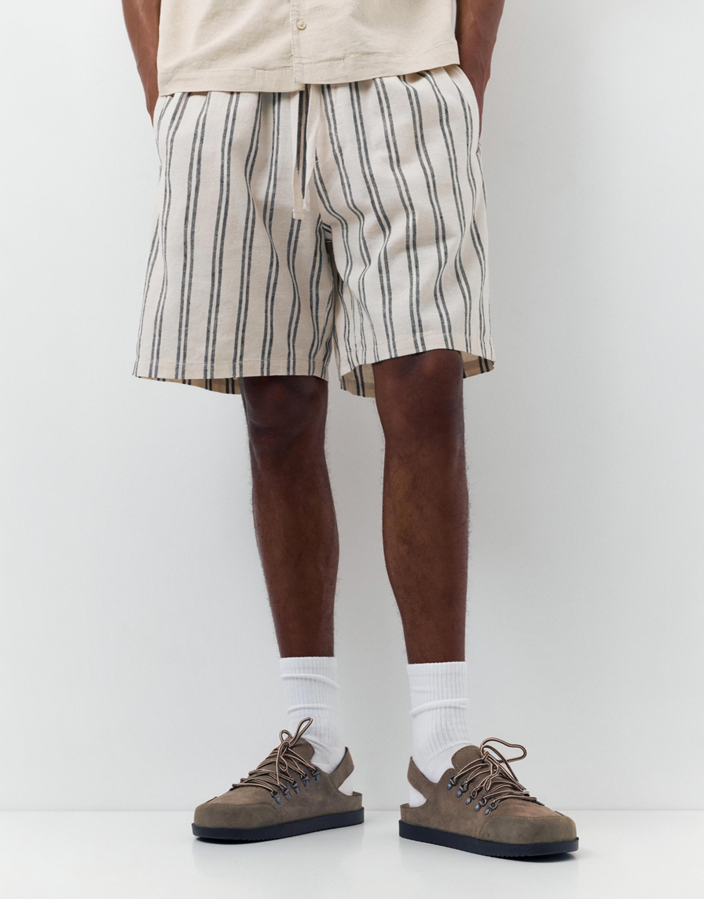Linen blend jogger Bermuda shorts — White/Marble