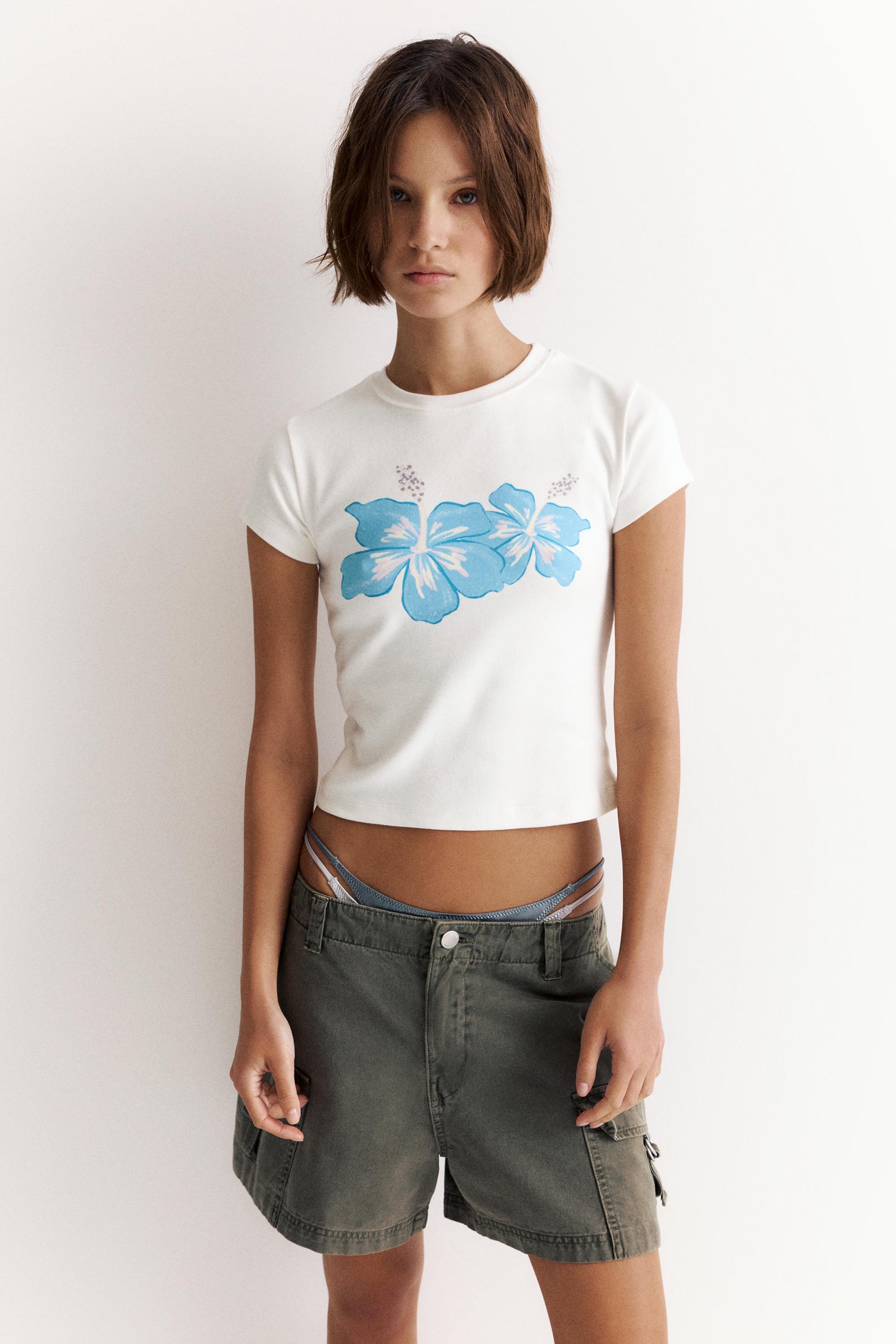 Hibiscus floral T-shirt — White