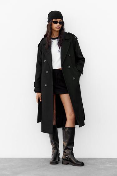 Manteau trench en drap de laine - pull&bear