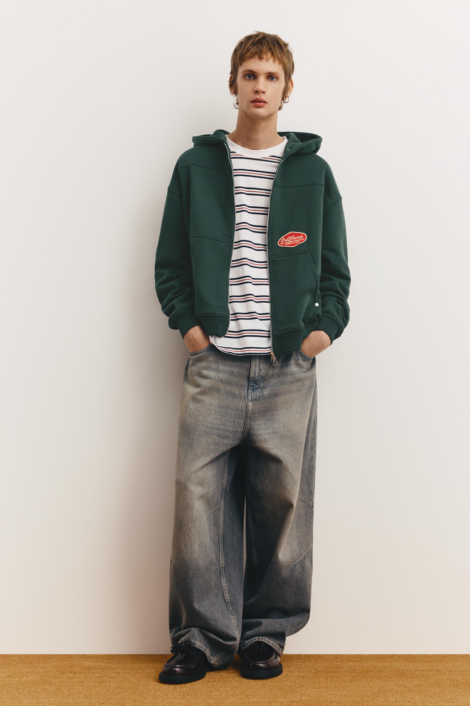 Yamalı fermuarlı kapüşonlu sweatshirt - Görsel 14