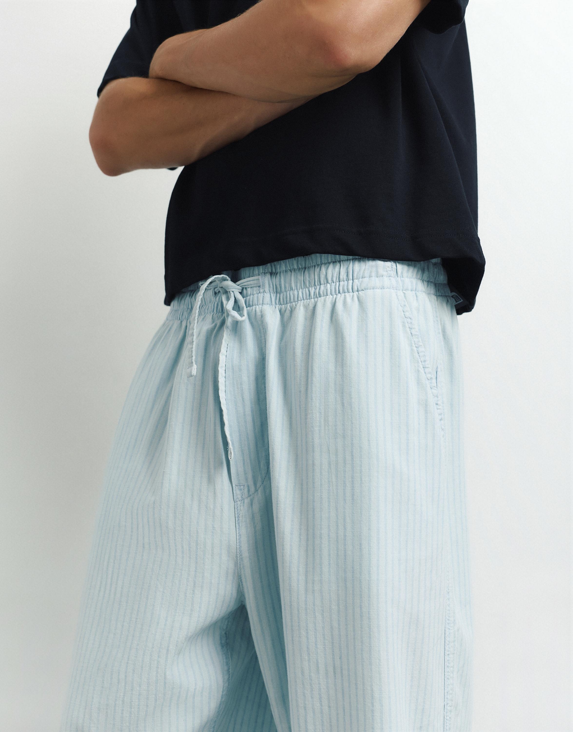 Striped pyjama-style trousers — Pale indigo