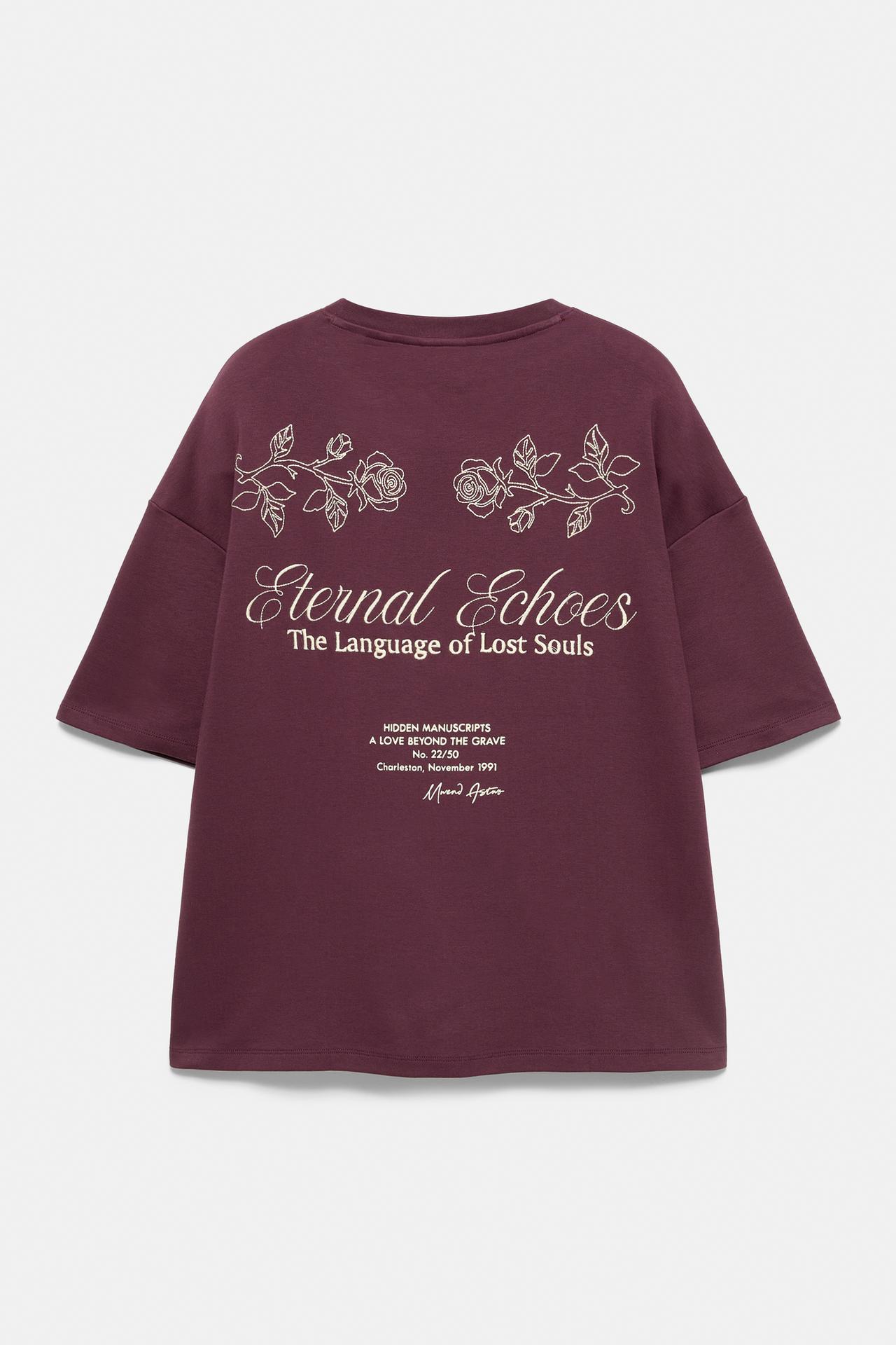 Short sleeve sweatshirt with roses — Wine