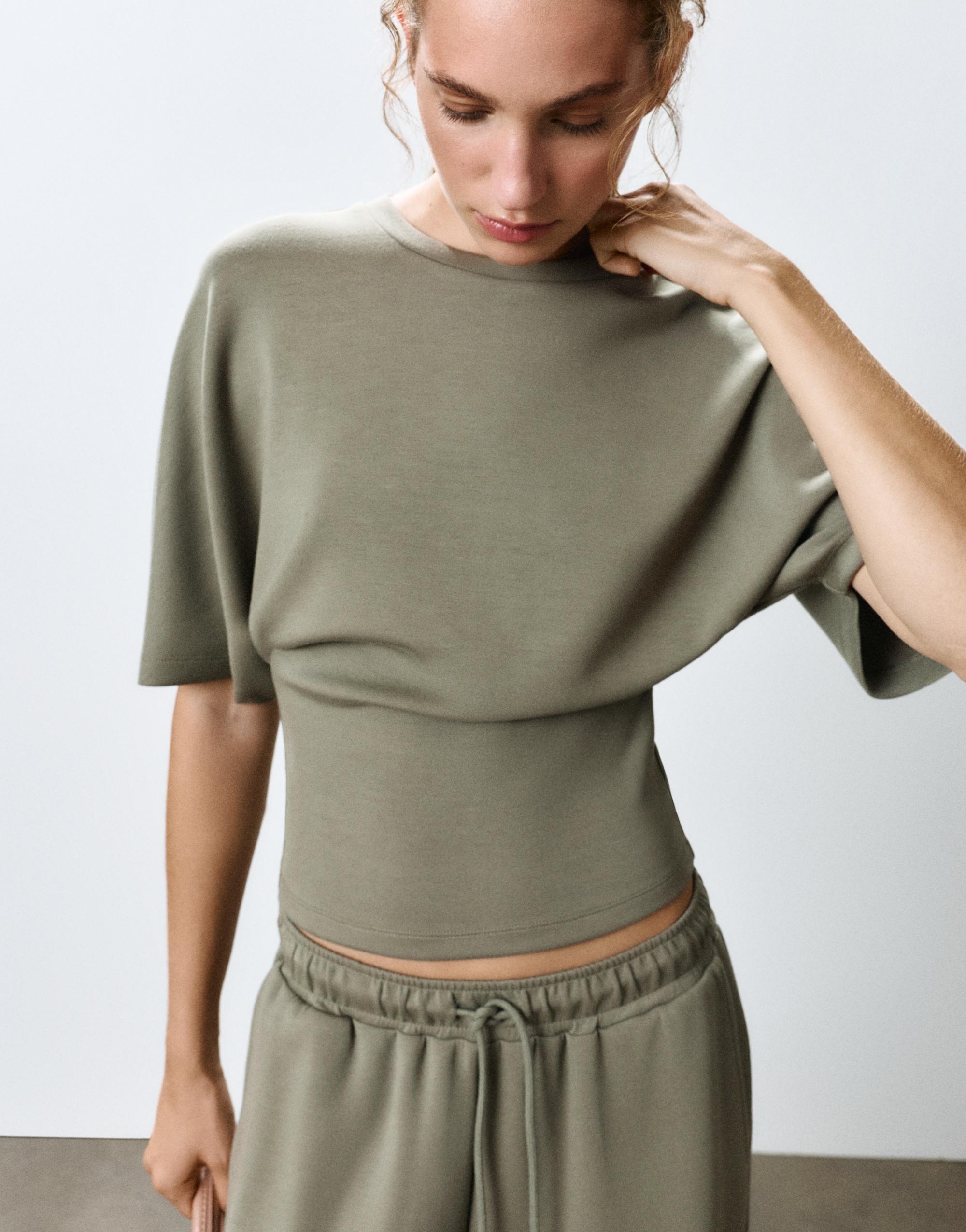 Modal batwing sleeve T-shirt — Khaki