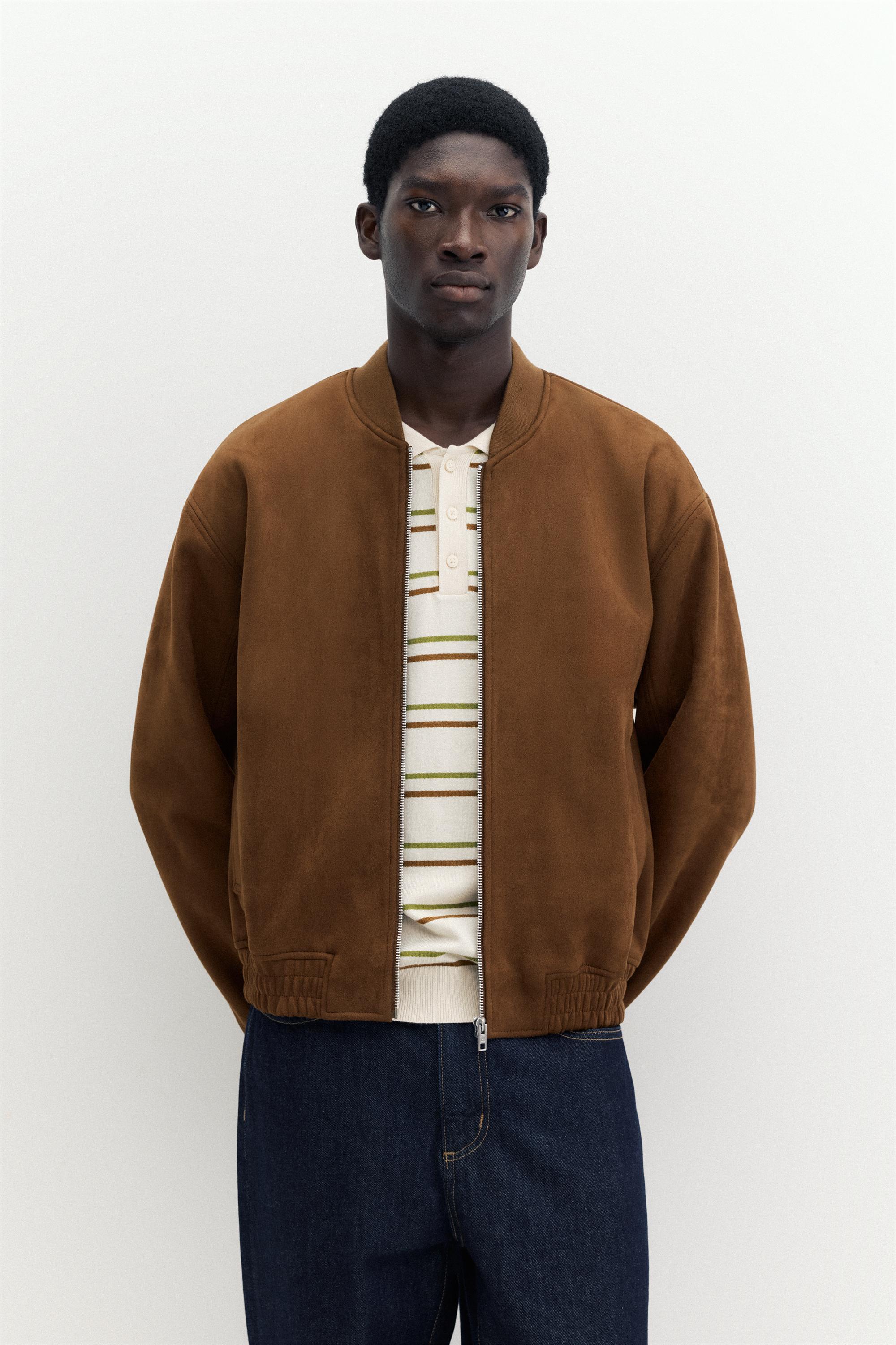 Faux suede bomber jacket — Brown