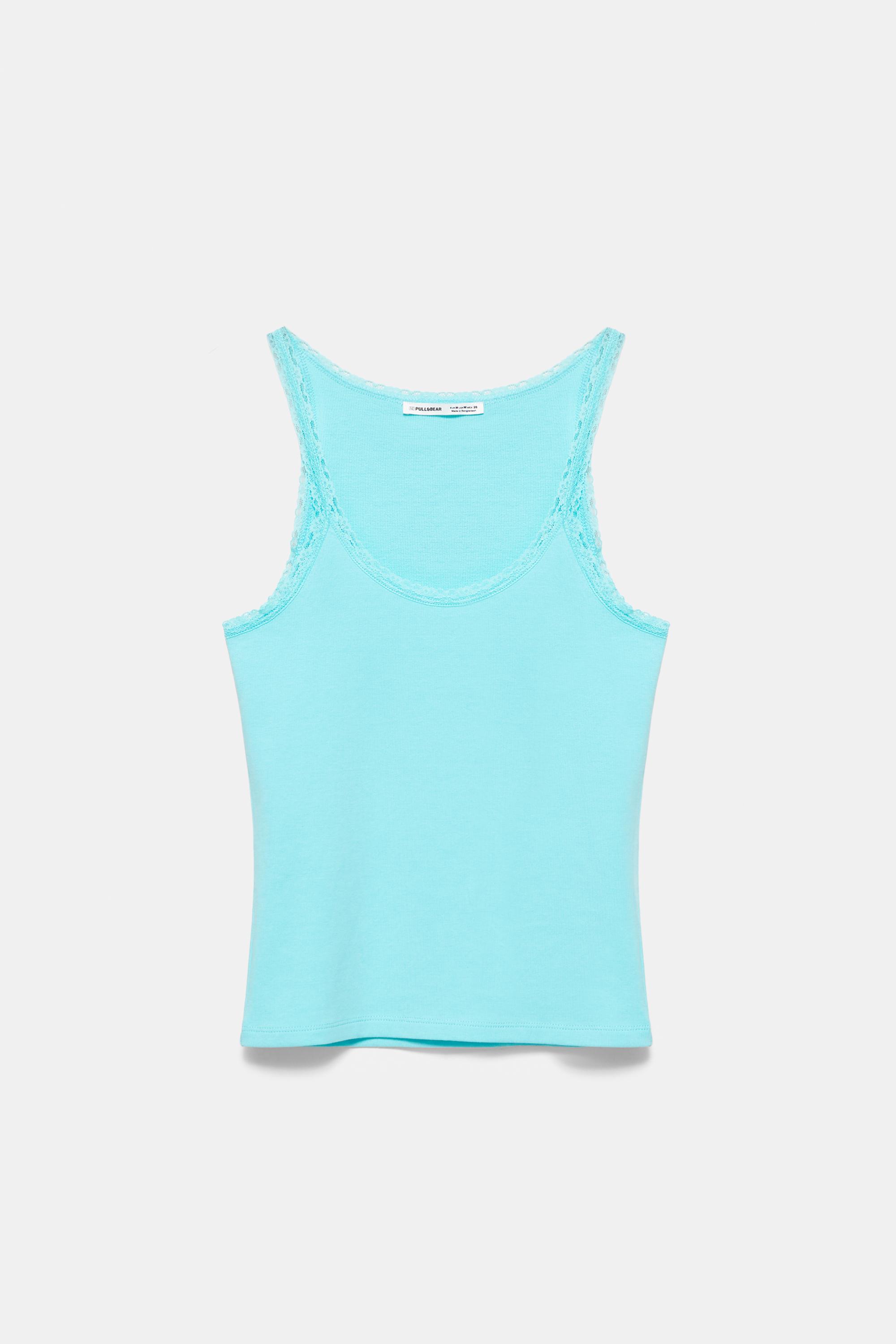 Lace-trim tank top — Turquoise