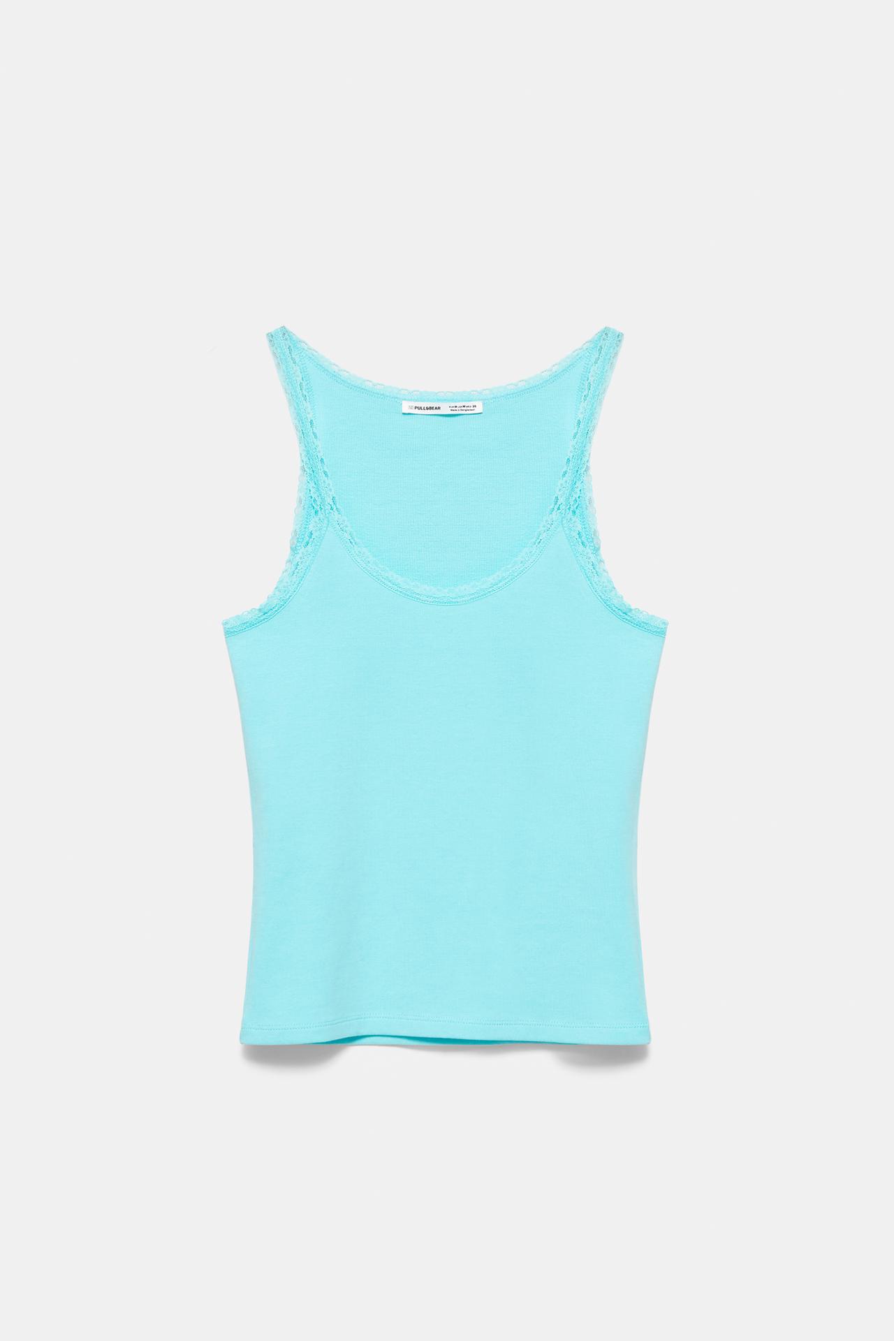 Lace-trim tank top — Turquoise