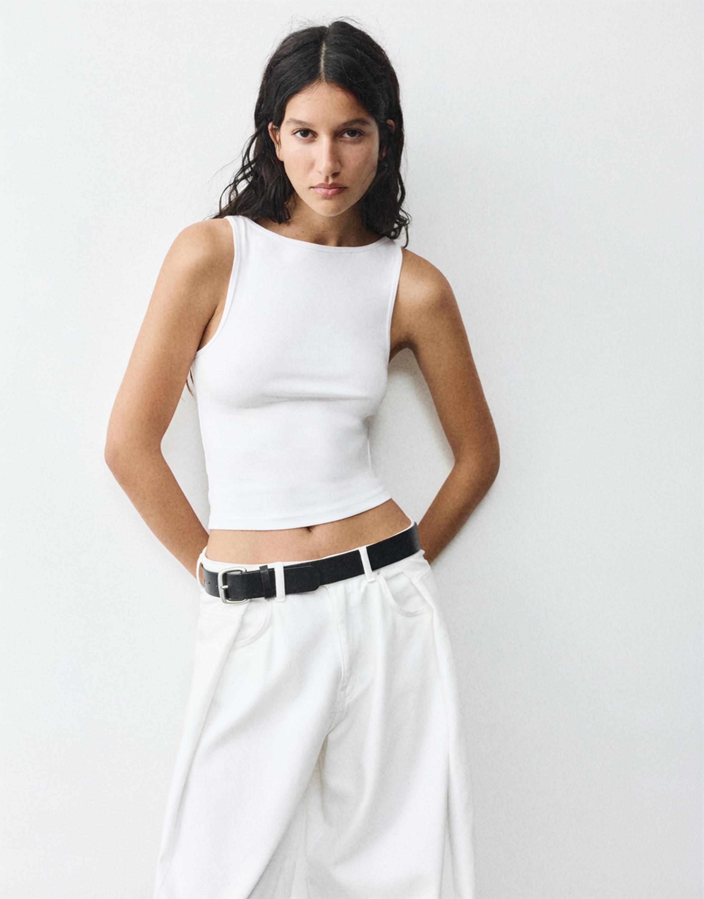 Boat neck tank top — White