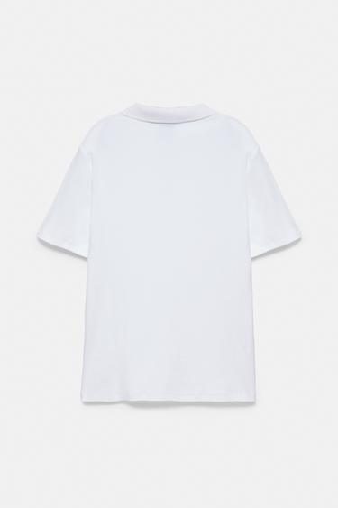 Short sleeve zip-up polo shirt — Off white 5