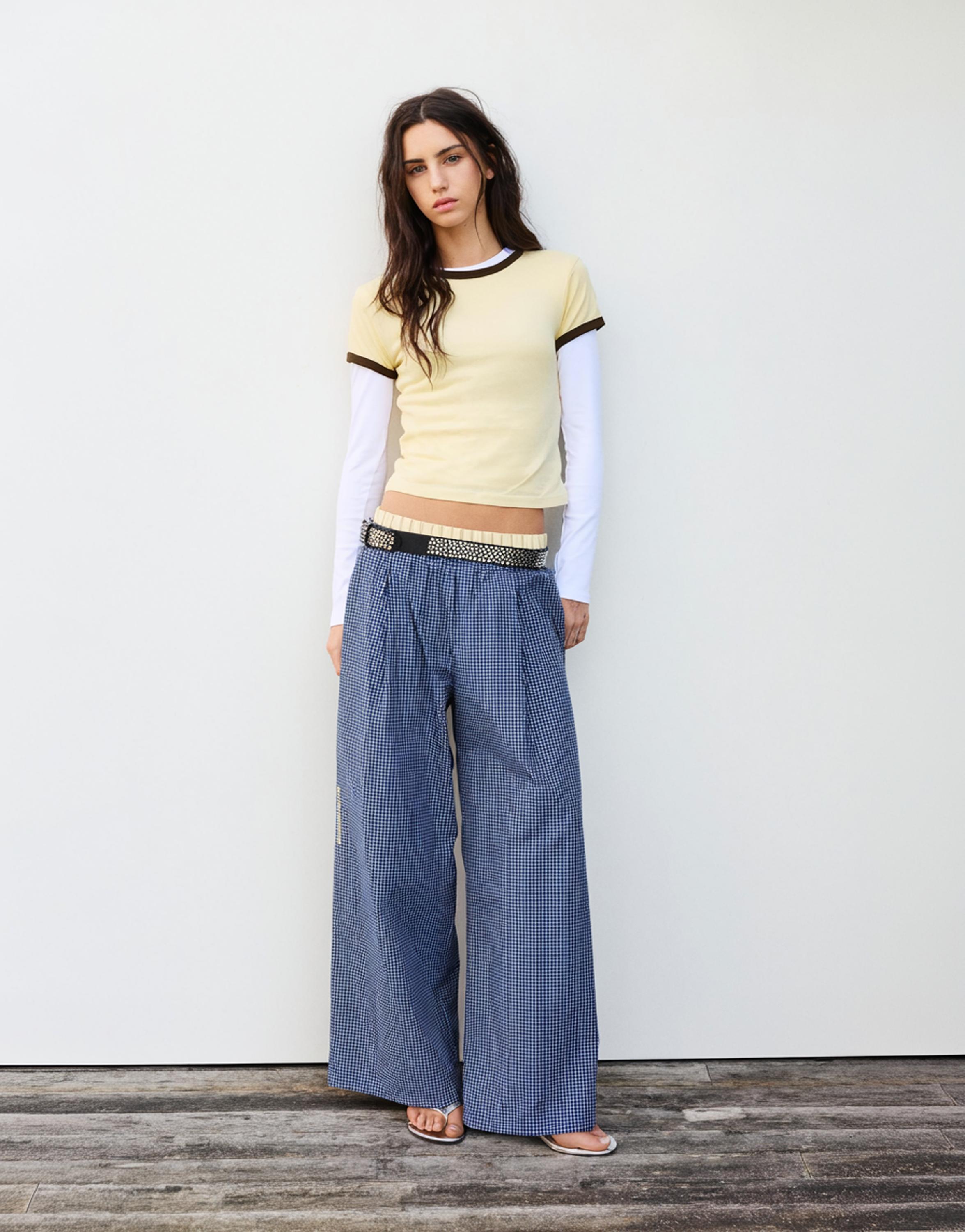 Short sleeve ribbed T-shirt — Yellow