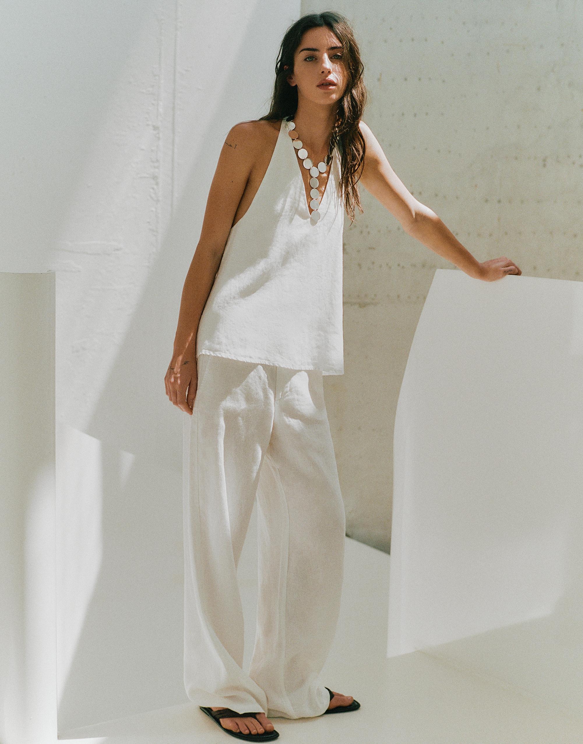 100% linen trousers — White