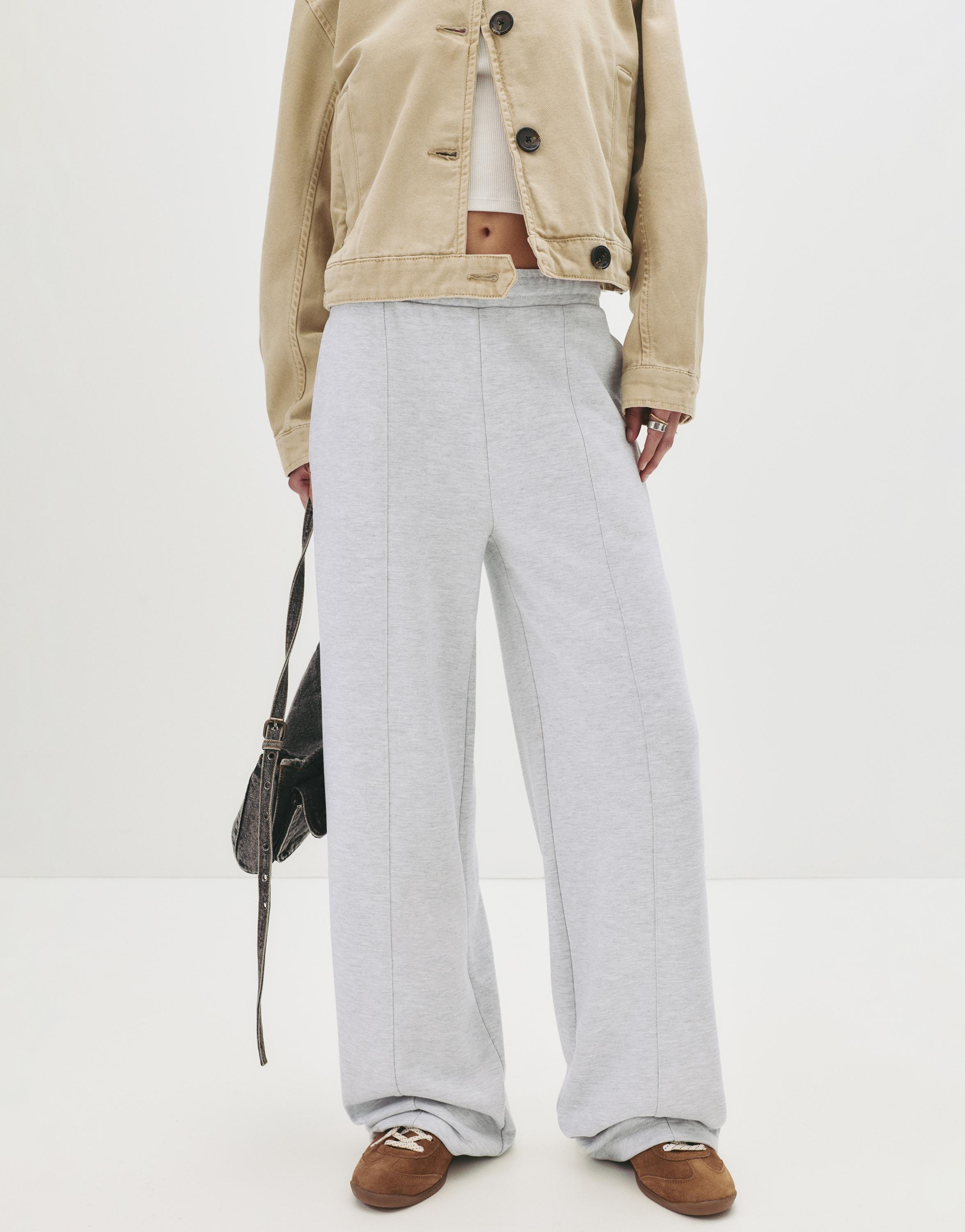 Wide-leg seam detail sweatpants — Grey marl