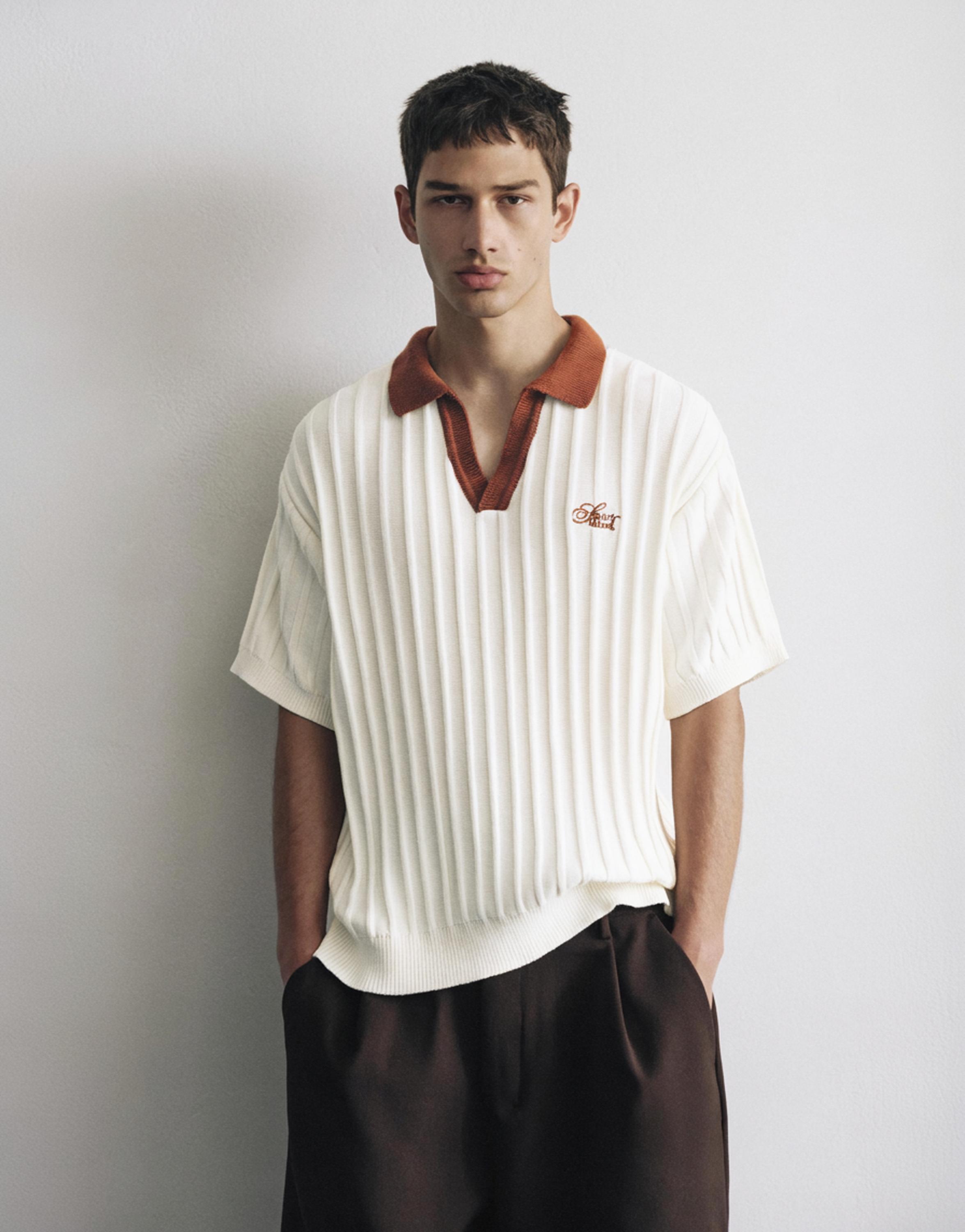 Contrast collar polo shirt — Off white