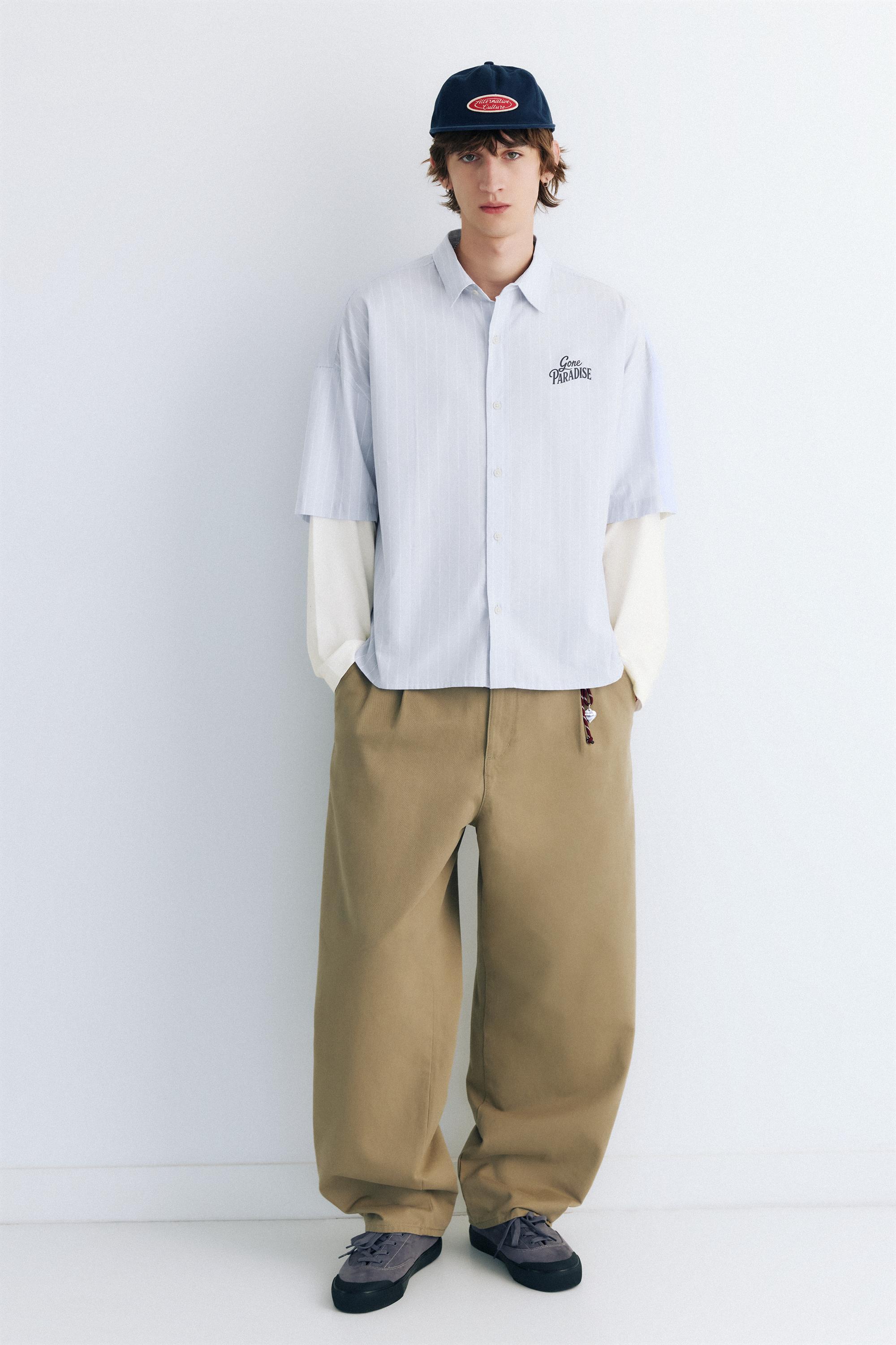 Double sleeve graphic shirt — Pale blue