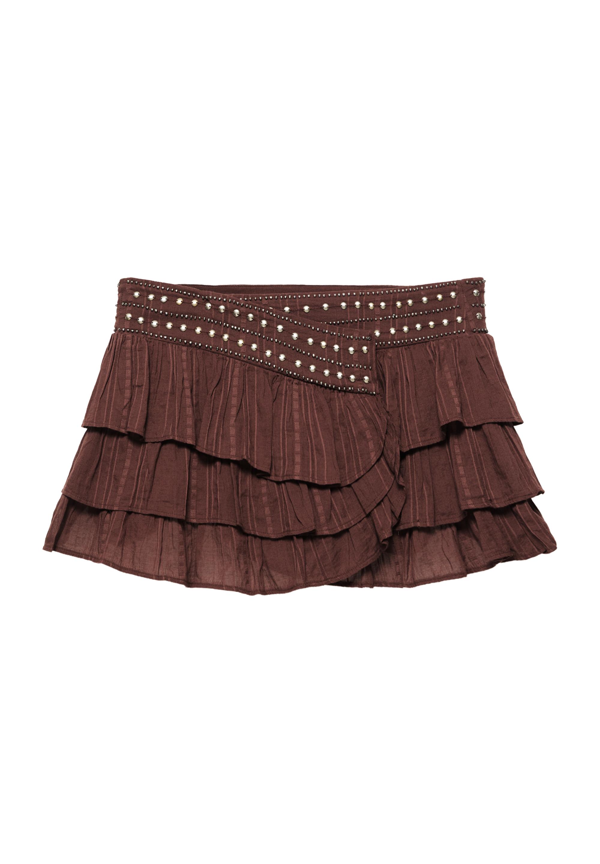Ruffled mini skirt with studs — Brown