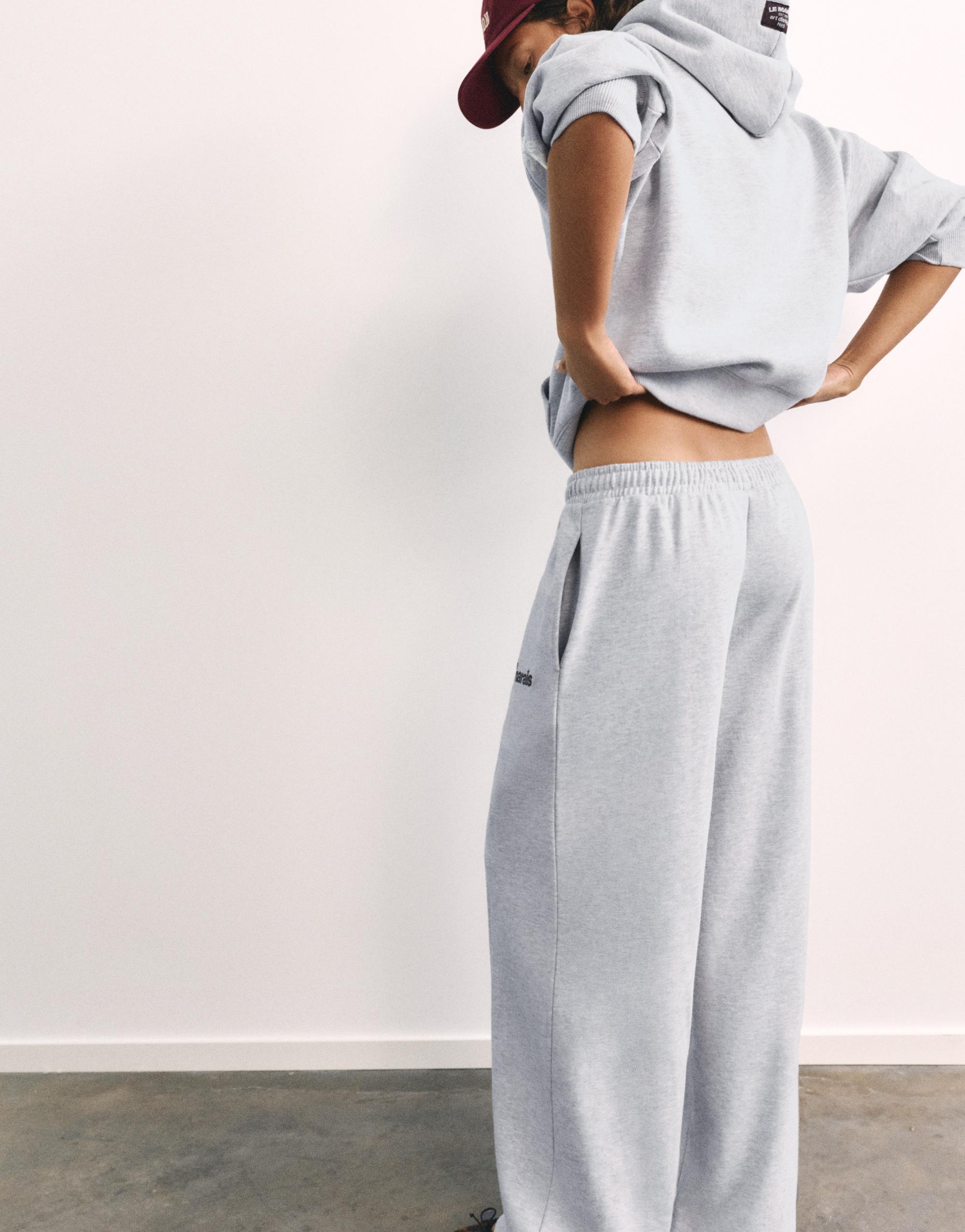 Graphic wide-leg trousers — Grey marl
