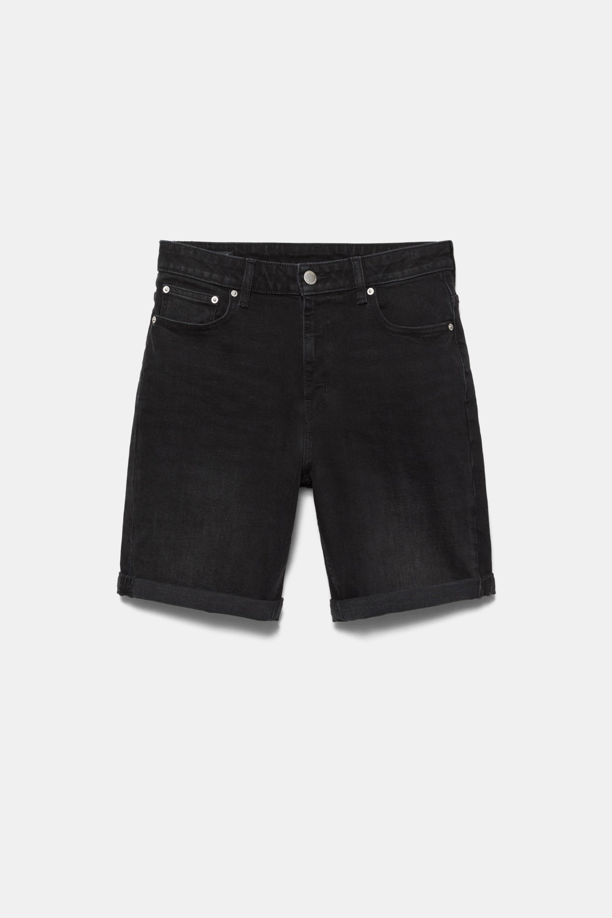 Basic slim-fit denim Bermuda shorts — Faded black