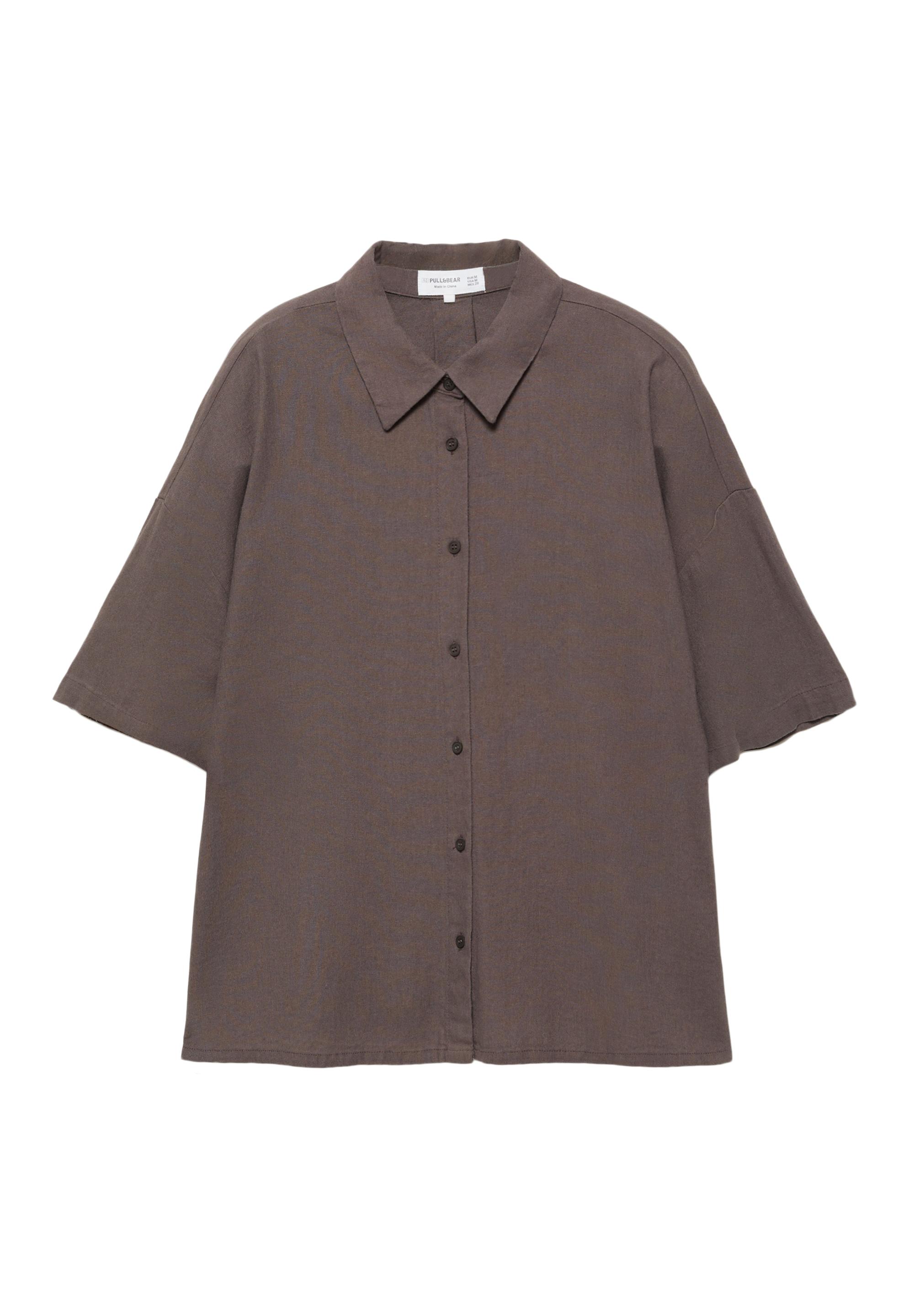 Short sleeve linen blend shirt — Pale brown