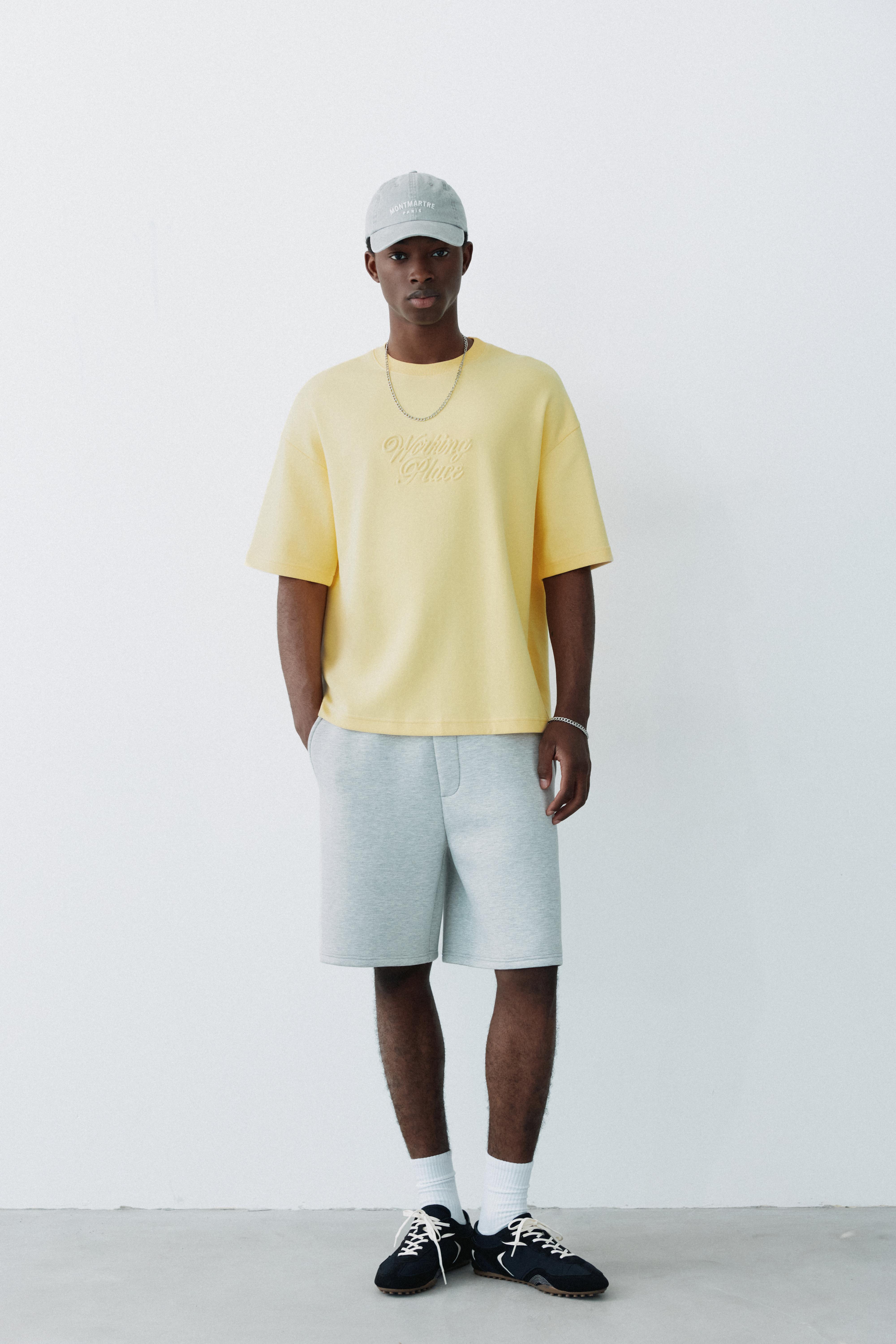 Short sleeve slogan sweatshirt — Yellow
