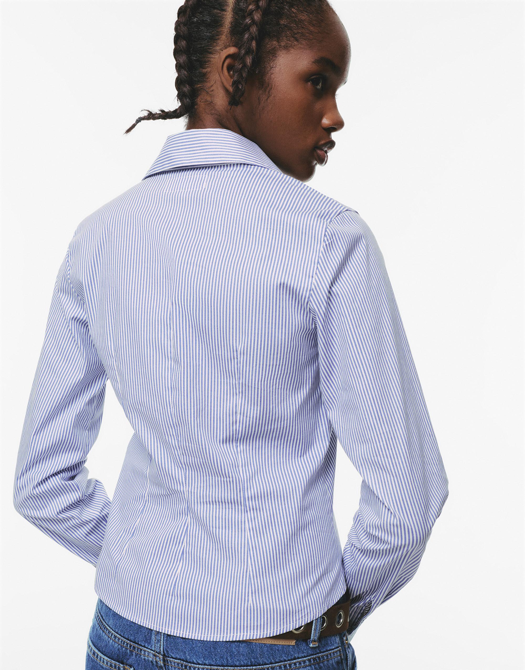 Poplin yırtmaçlı dar kesim gömlek - Görsel 105