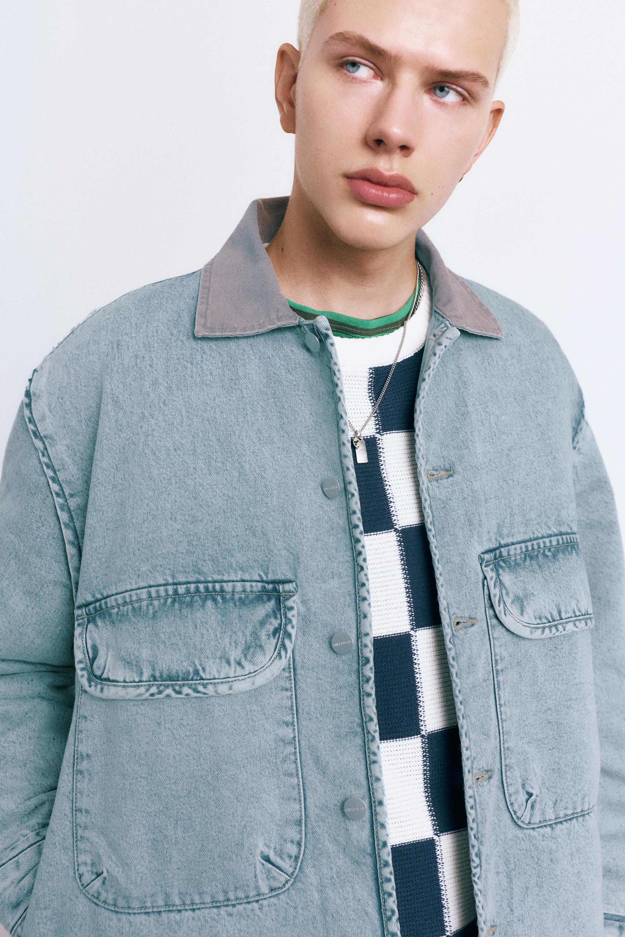 Kontrast yakalı denim ceket - Görsel 7