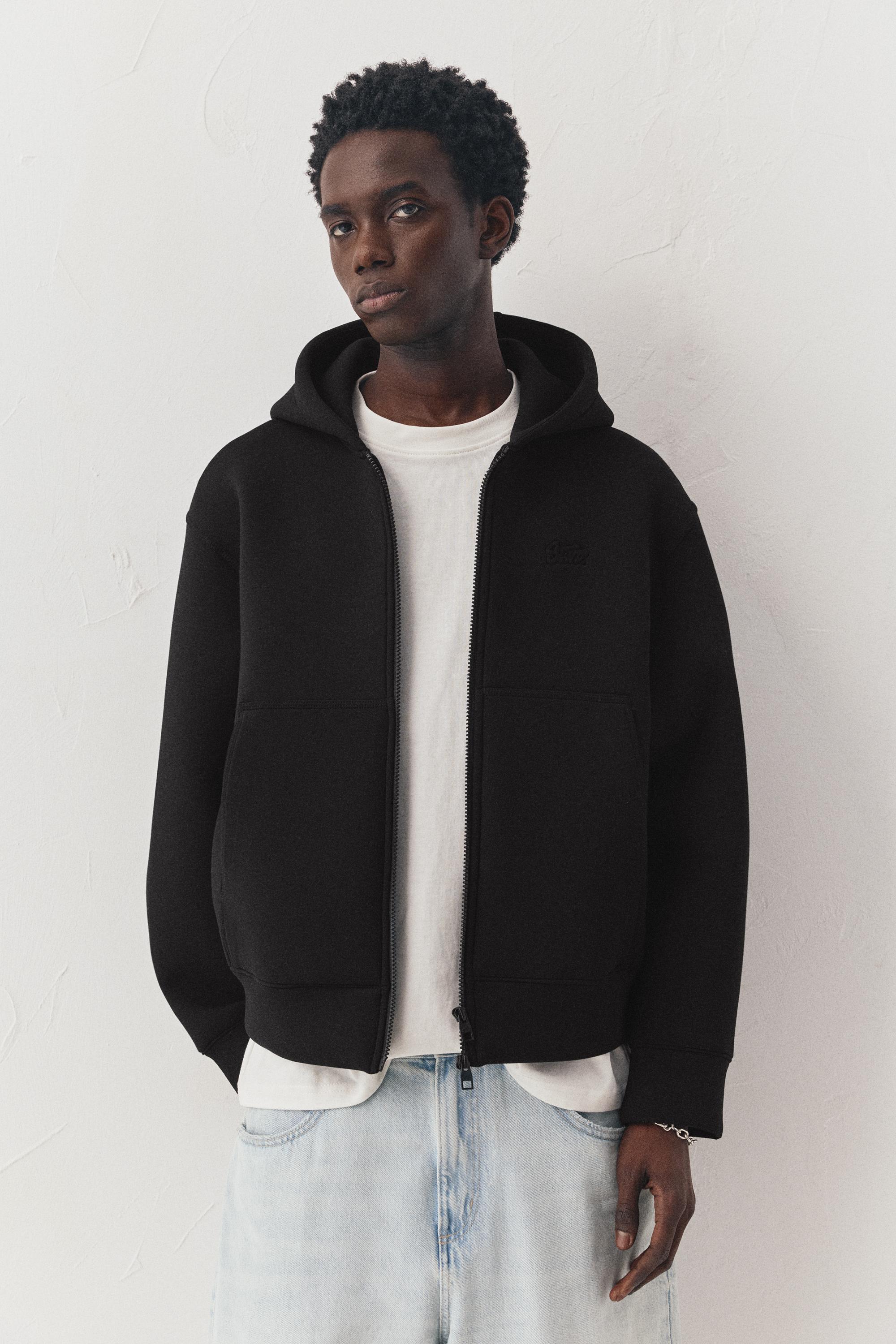 Sentetik kauçuk kumaş görünümlü kapüşonlu sweatshirt - Görsel 26