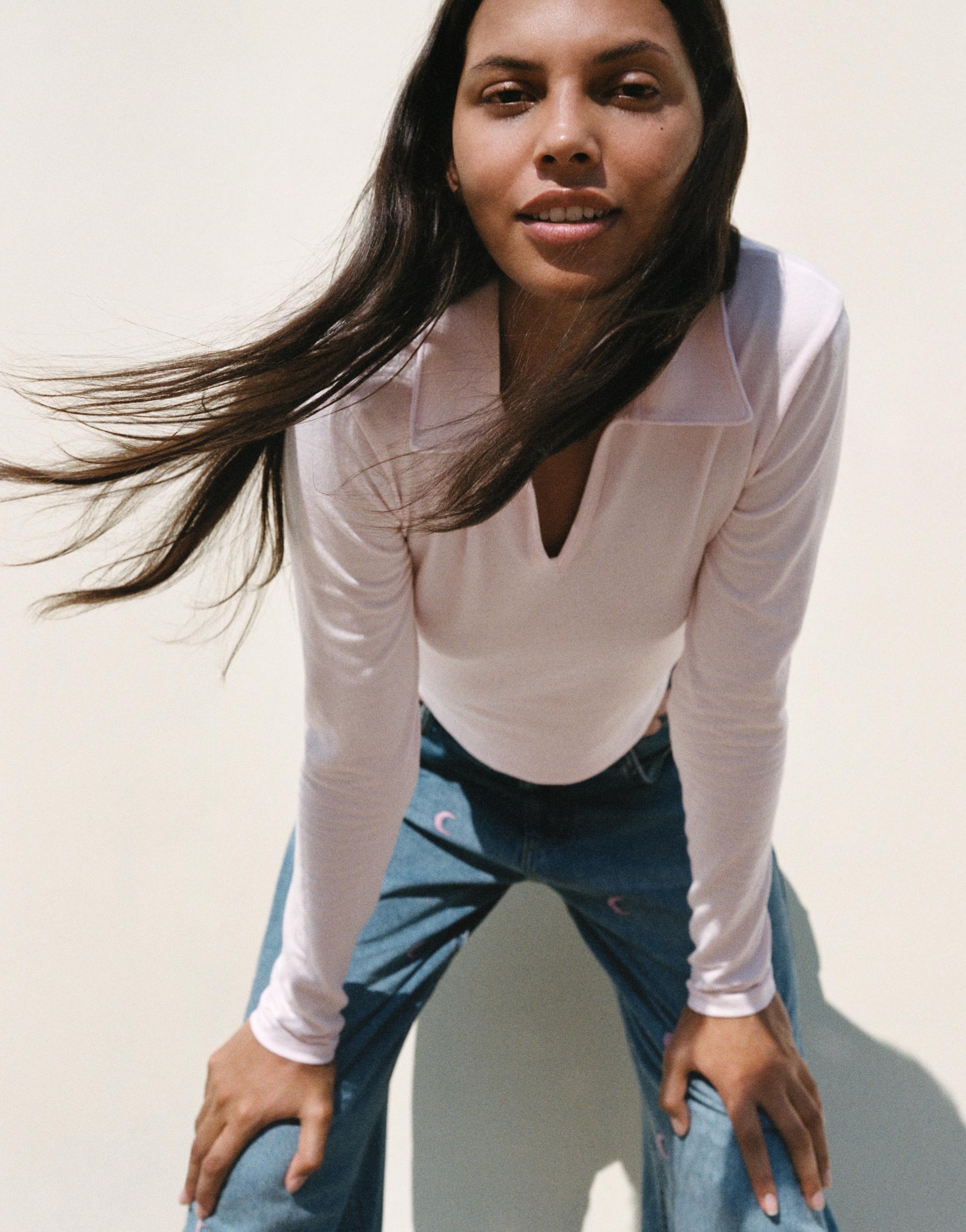 Cropped polo shirt — Rose pink