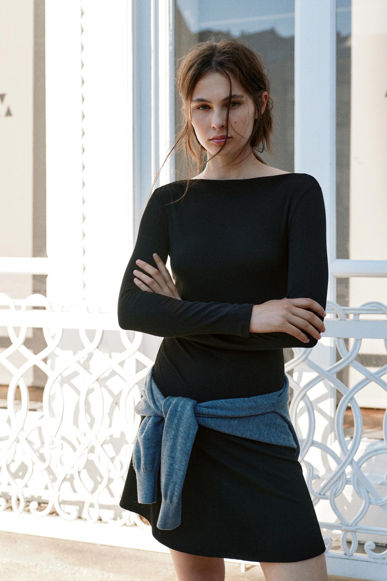 Short ruched soft-touch dress — Black